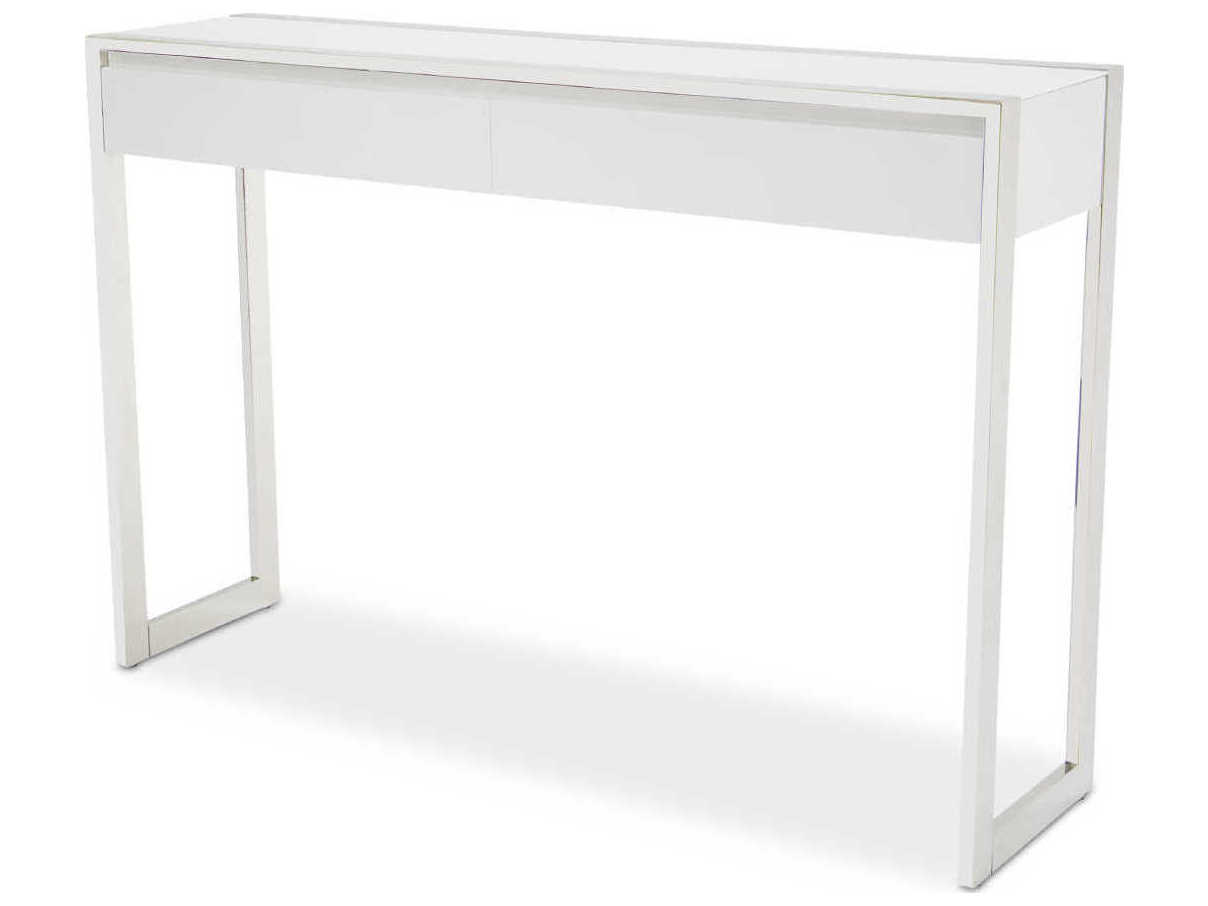 Michael Amini State St Rectangular Wood Glossy White Console Table