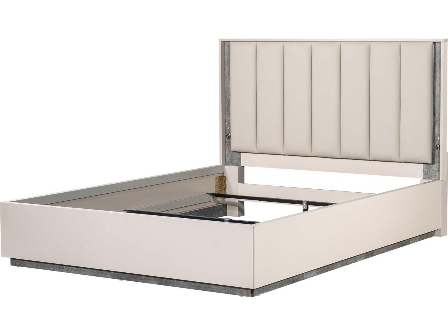 Michael Amini Pavira Stone White Upholstered Queen Platform Bed