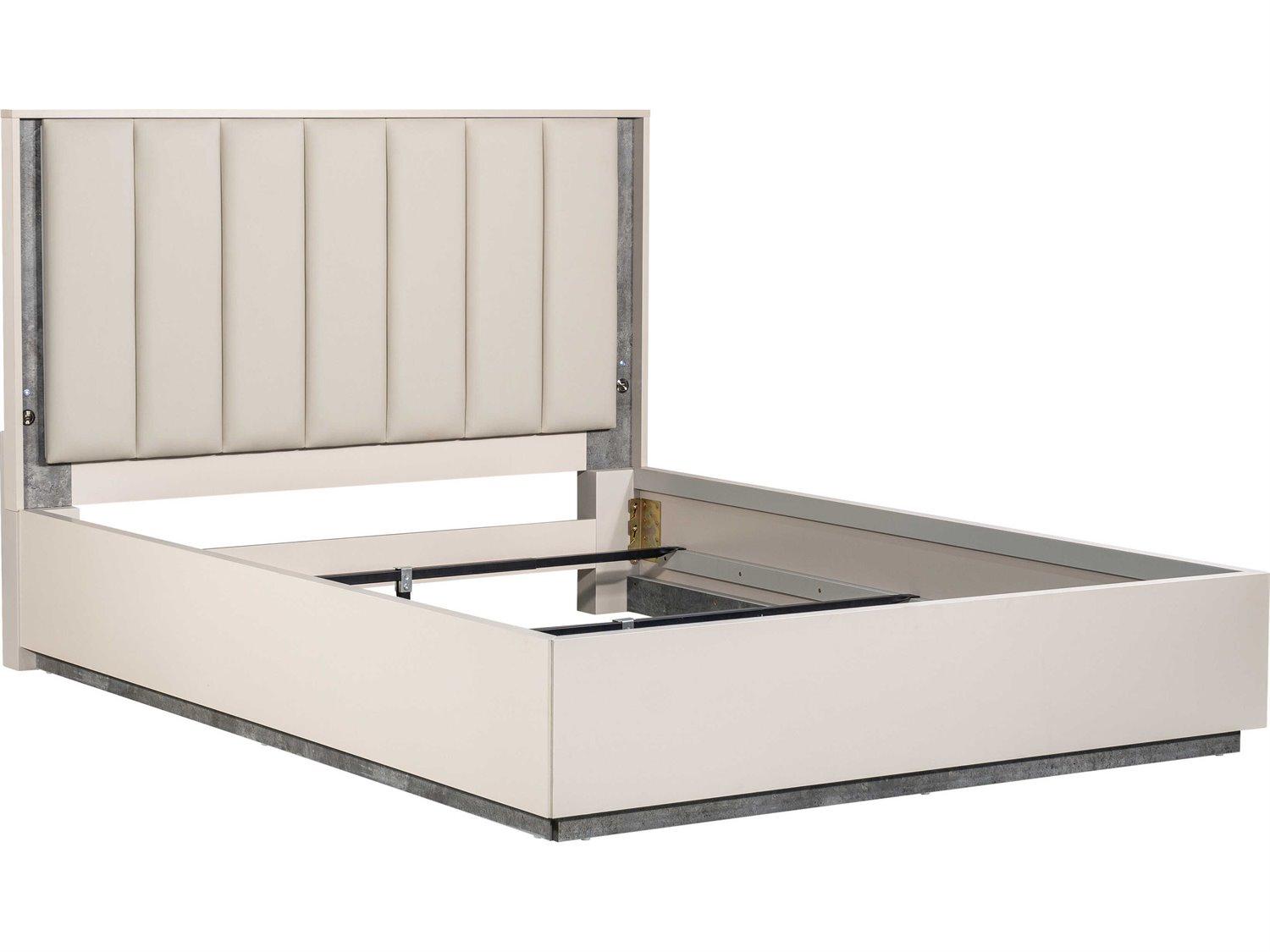 Michael Amini Pavira Stone White Upholstered Queen Platform Bed