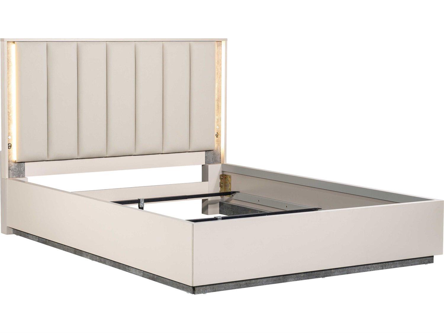 Michael Amini Pavira Stone White Upholstered Queen Platform Bed