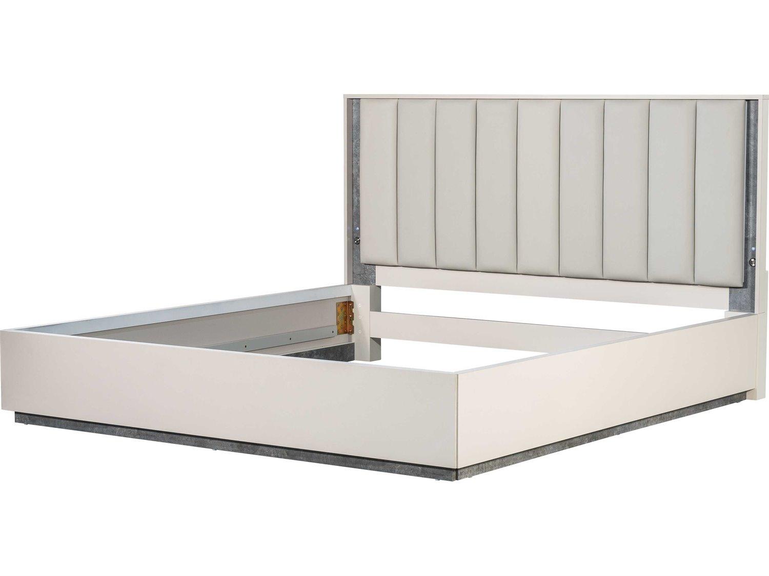 Michael Amini Pavira Stone White Upholstered King Platform Bed