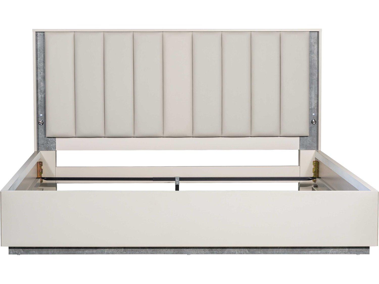 Michael Amini Pavira Stone White Upholstered King Platform Bed