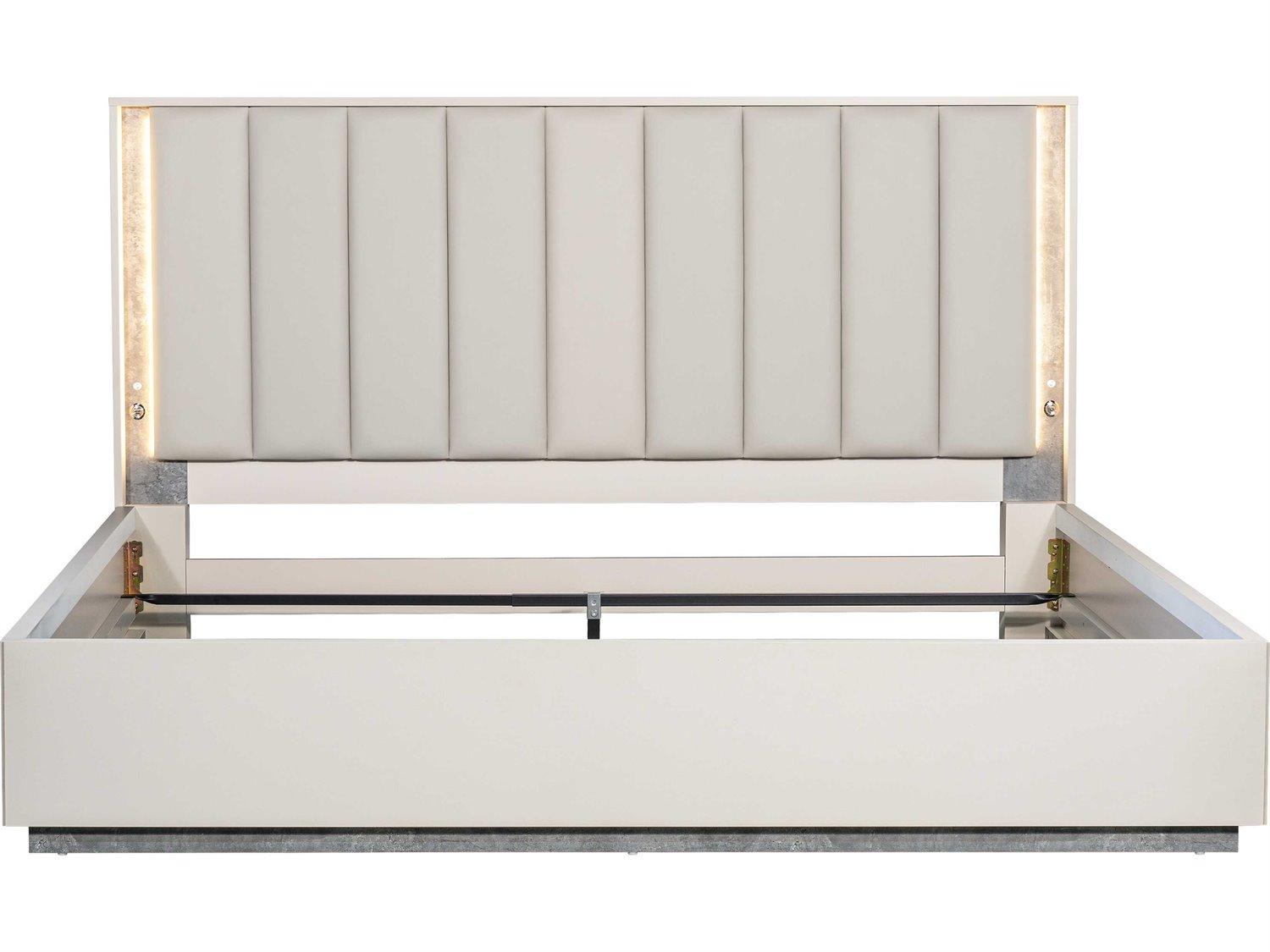 Michael Amini Pavira Stone White Upholstered King Platform Bed