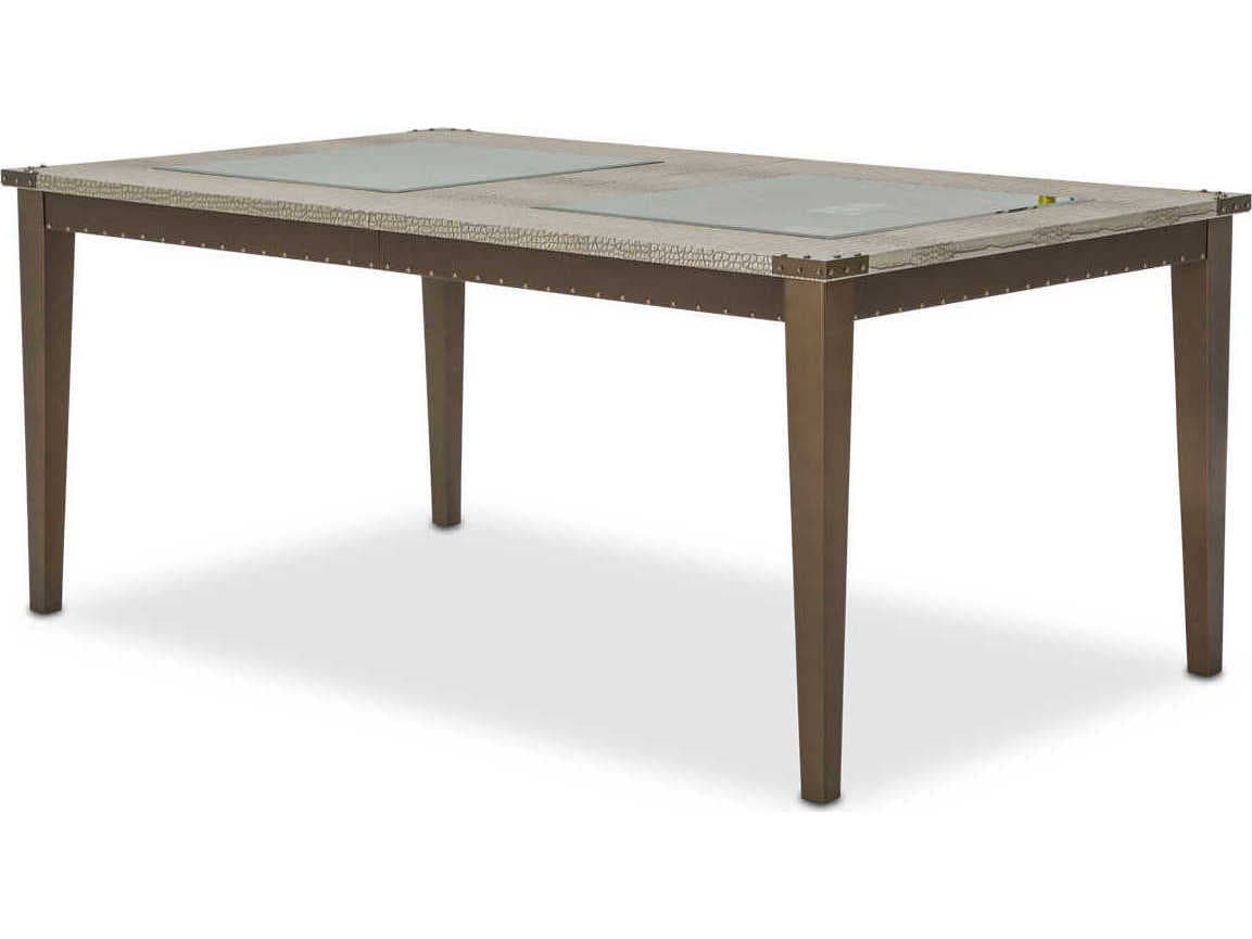 Michael Amini Valise Rectangular Faux Leather Amazon Tan Gator Vinyl Dining Table