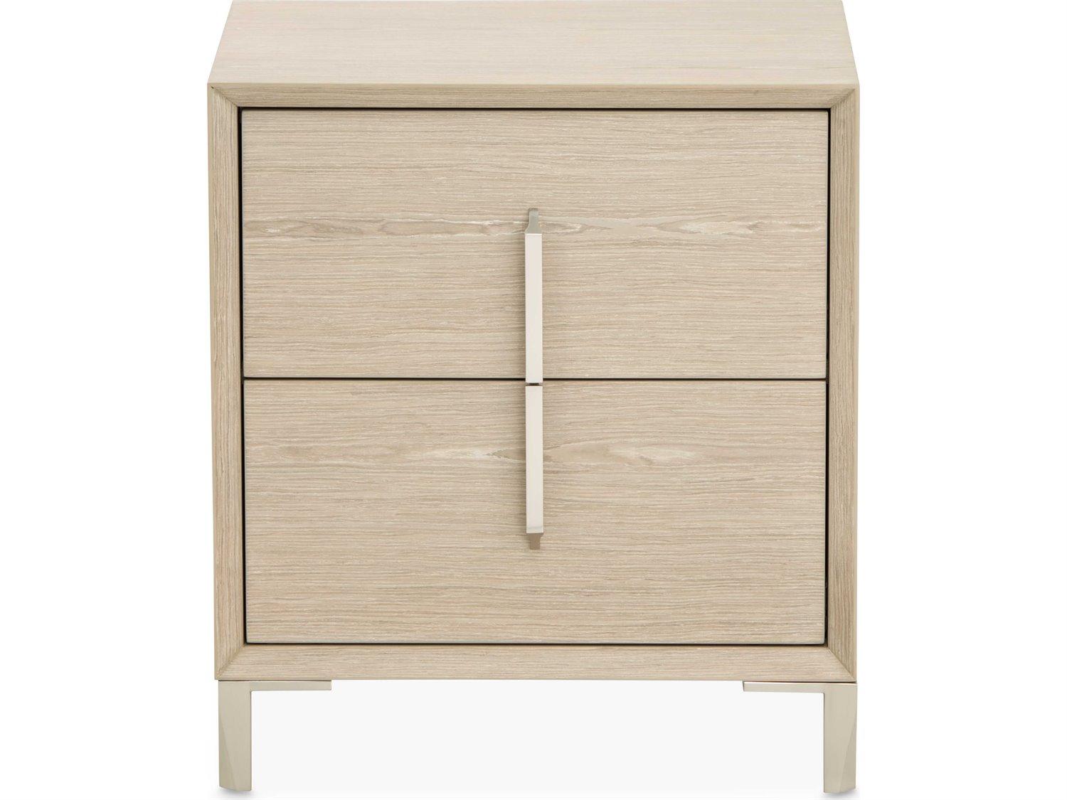 Michael Amini Lotus Bay 2-Drawers Beige Rubberwood Nightstand