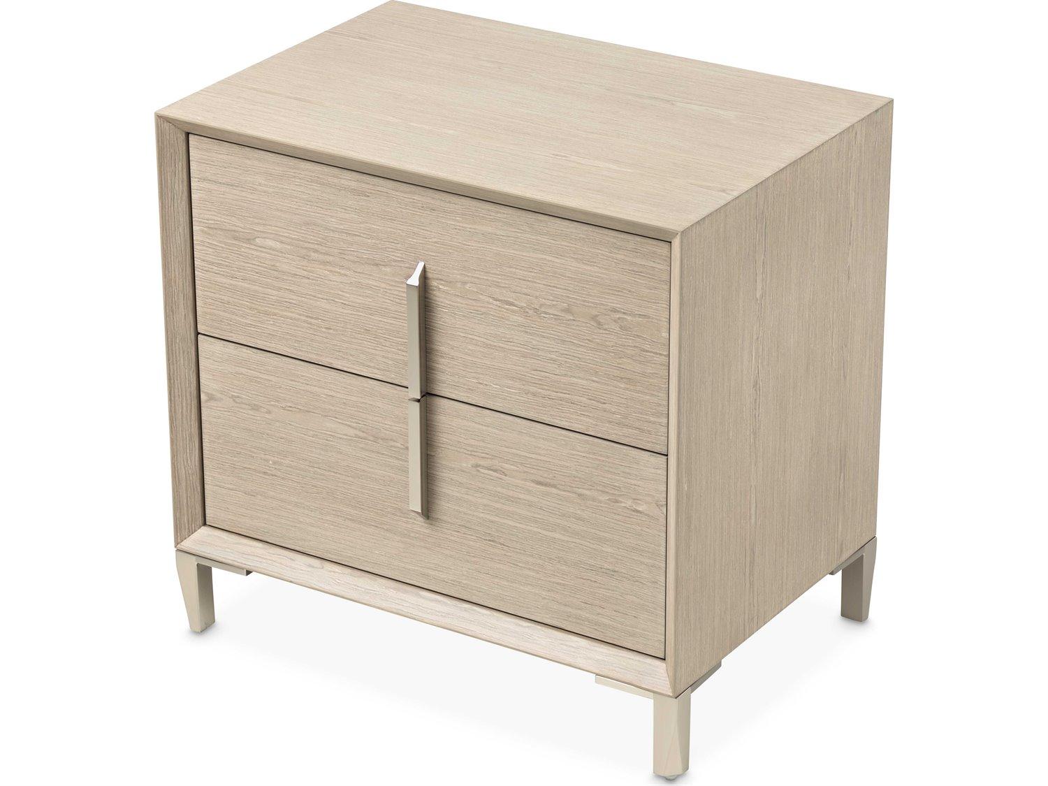 Michael Amini Lotus Bay 2-Drawers Beige Rubberwood Nightstand