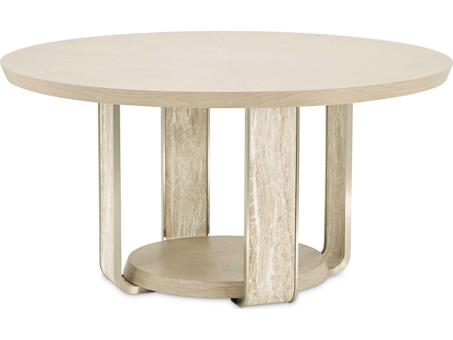 Michael Amini Lotus Bay Round Wood Sand Dining Table