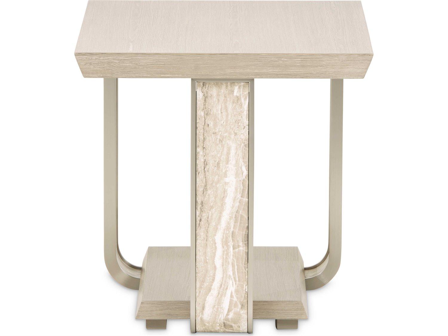 Michael Amini Lotus Bay Rectangular Wood Sand End Table