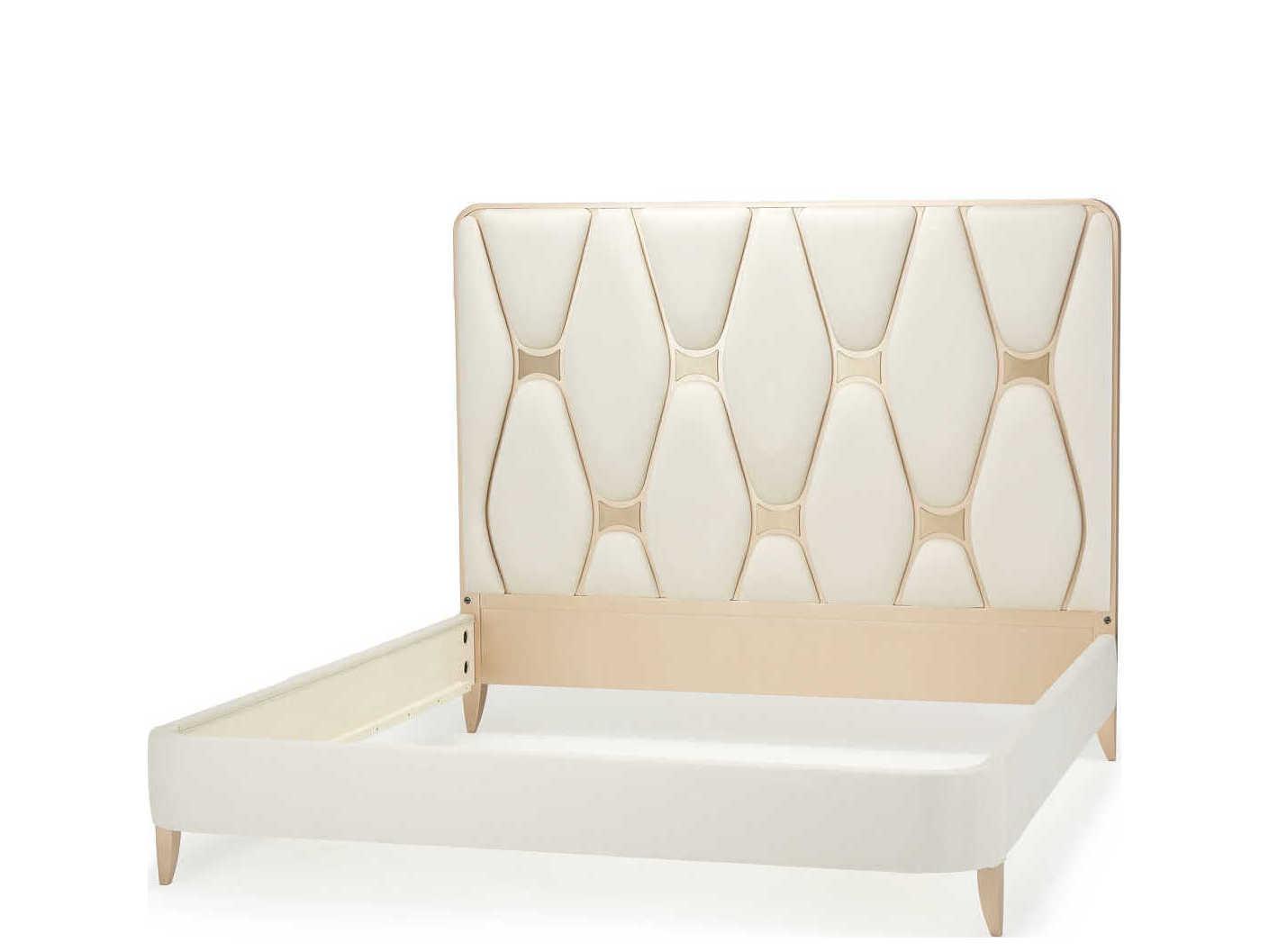 Michael Amini La Rachelle Champagne Birch Wood Upholstered California King Panel Bed