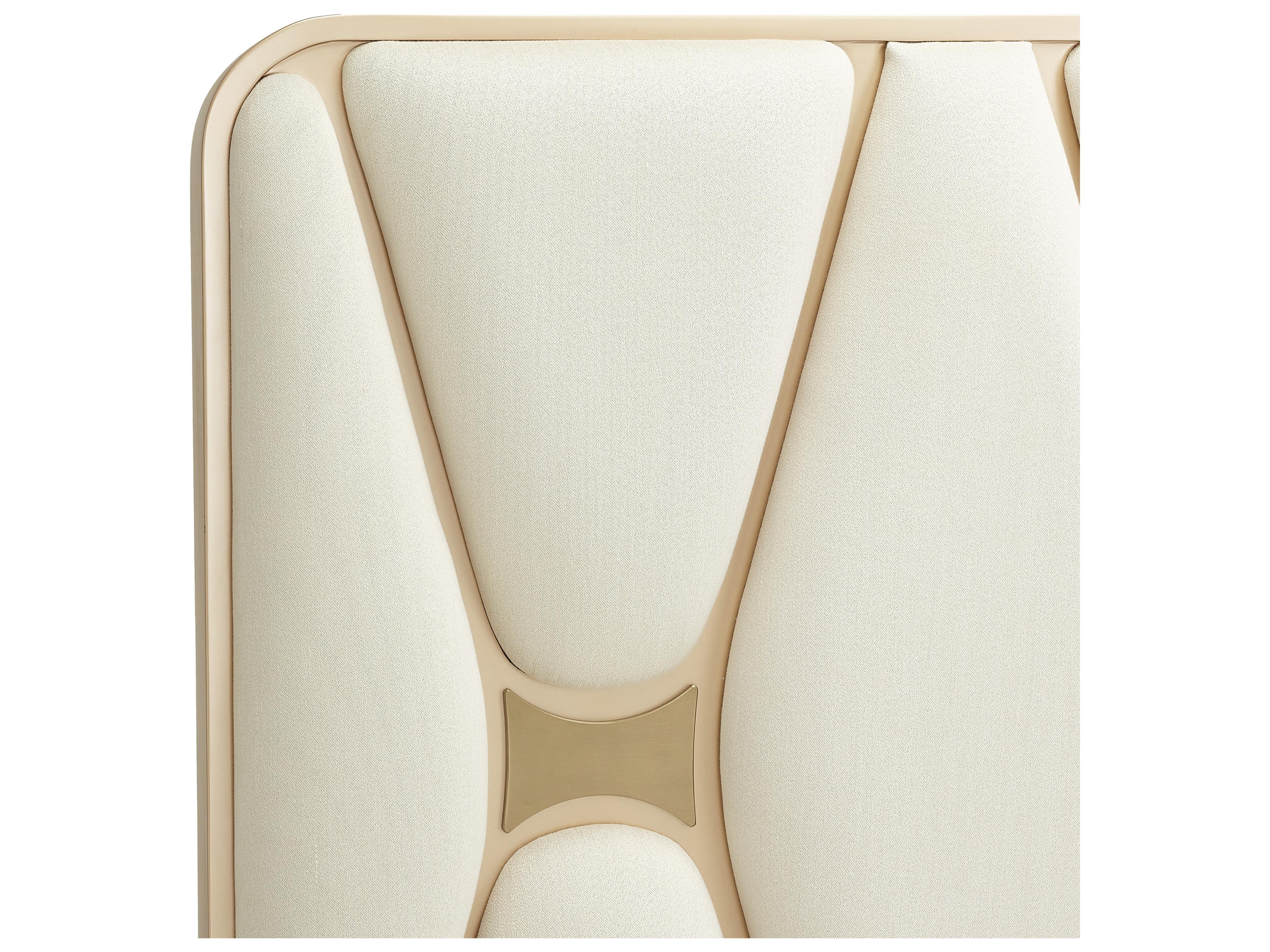 Michael Amini La Rachelle Champagne White Birch Wood Upholstered King Panel Bed