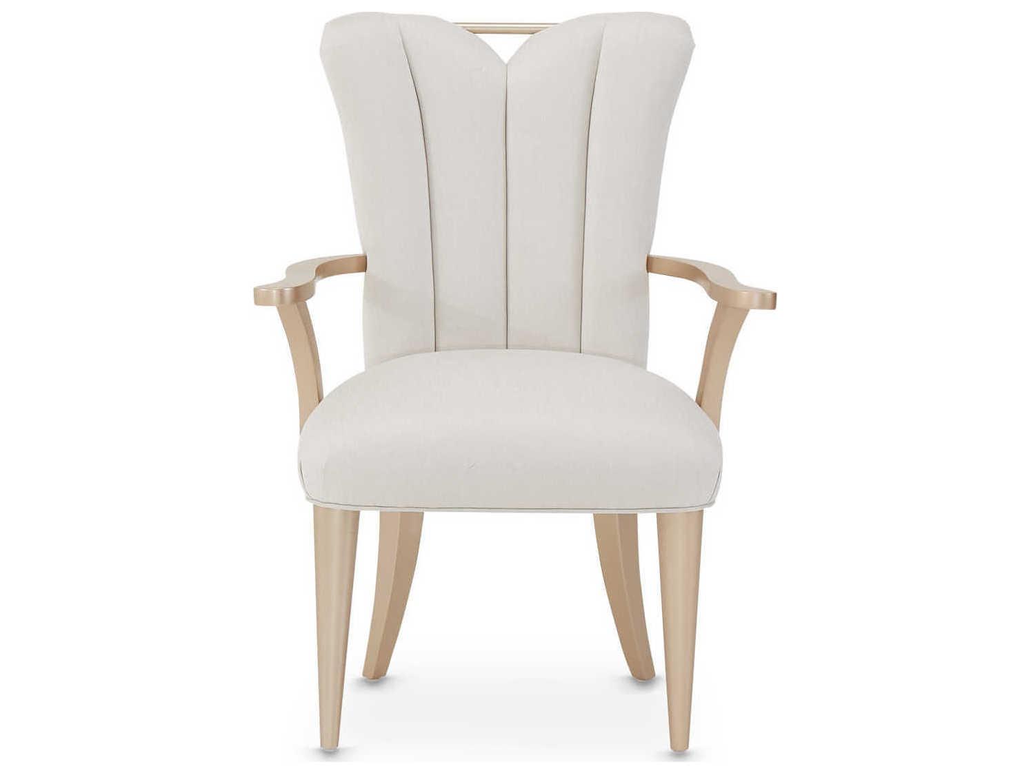 Michael Amini La Rachelle White Upholstered Arm Dining Chair