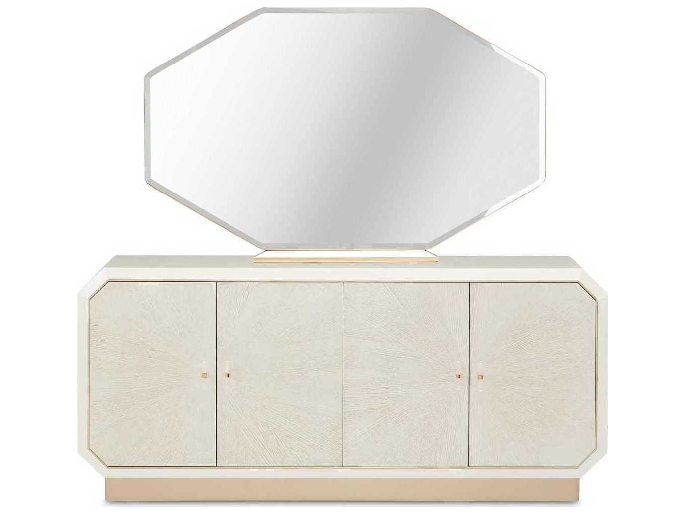 Luxecor Gilded 74" Birch Wood Champagne Sideboard with Mirror