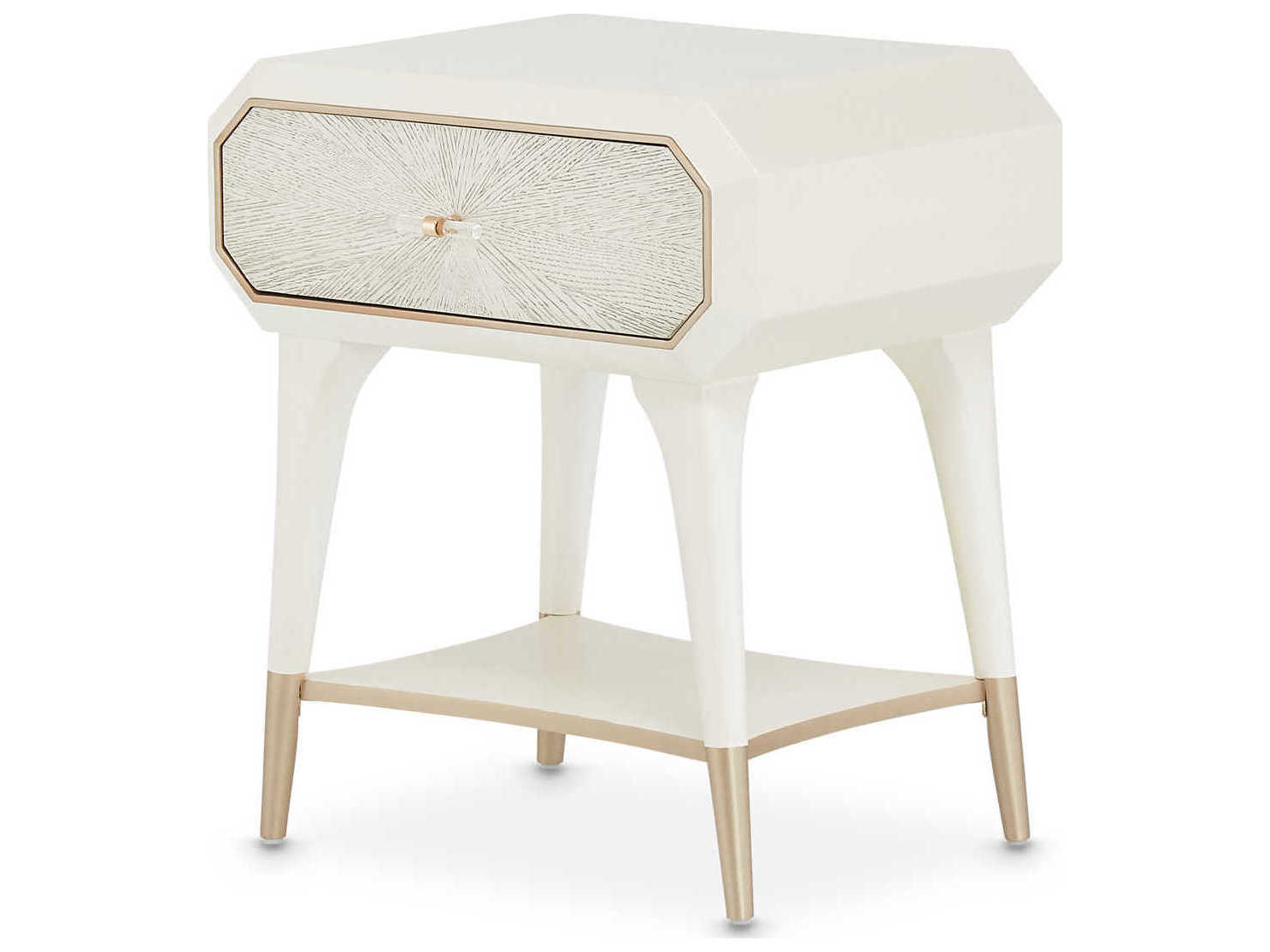 Luxecor Gilded 1-Drawer White Birch Wood Nightstand