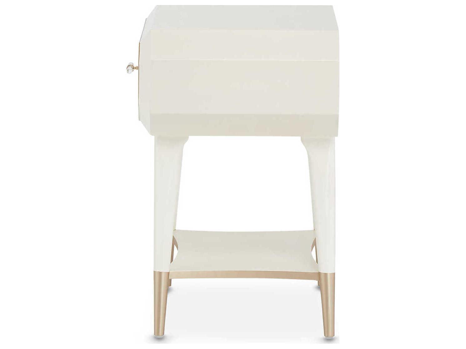 Luxecor Gilded 1-Drawer White Birch Wood Nightstand
