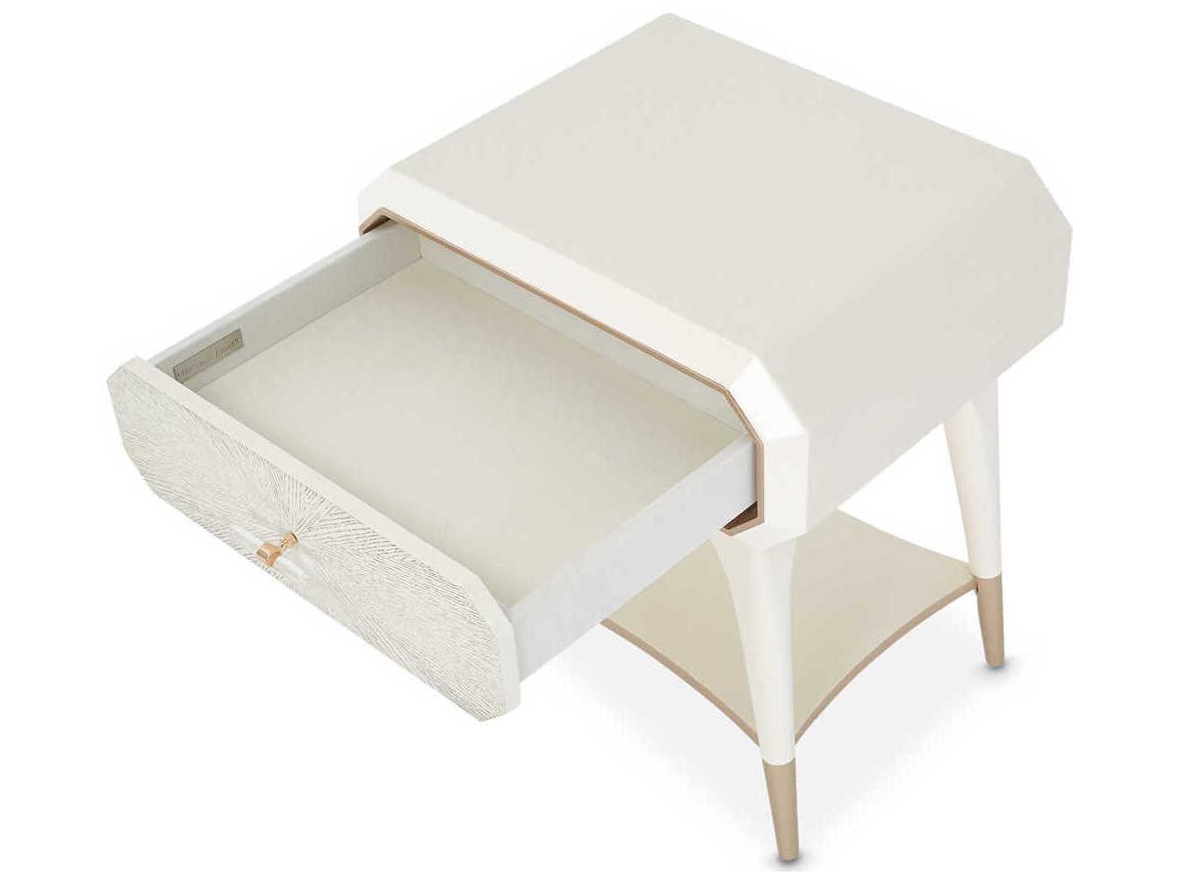 Luxecor Gilded 1-Drawer White Birch Wood Nightstand