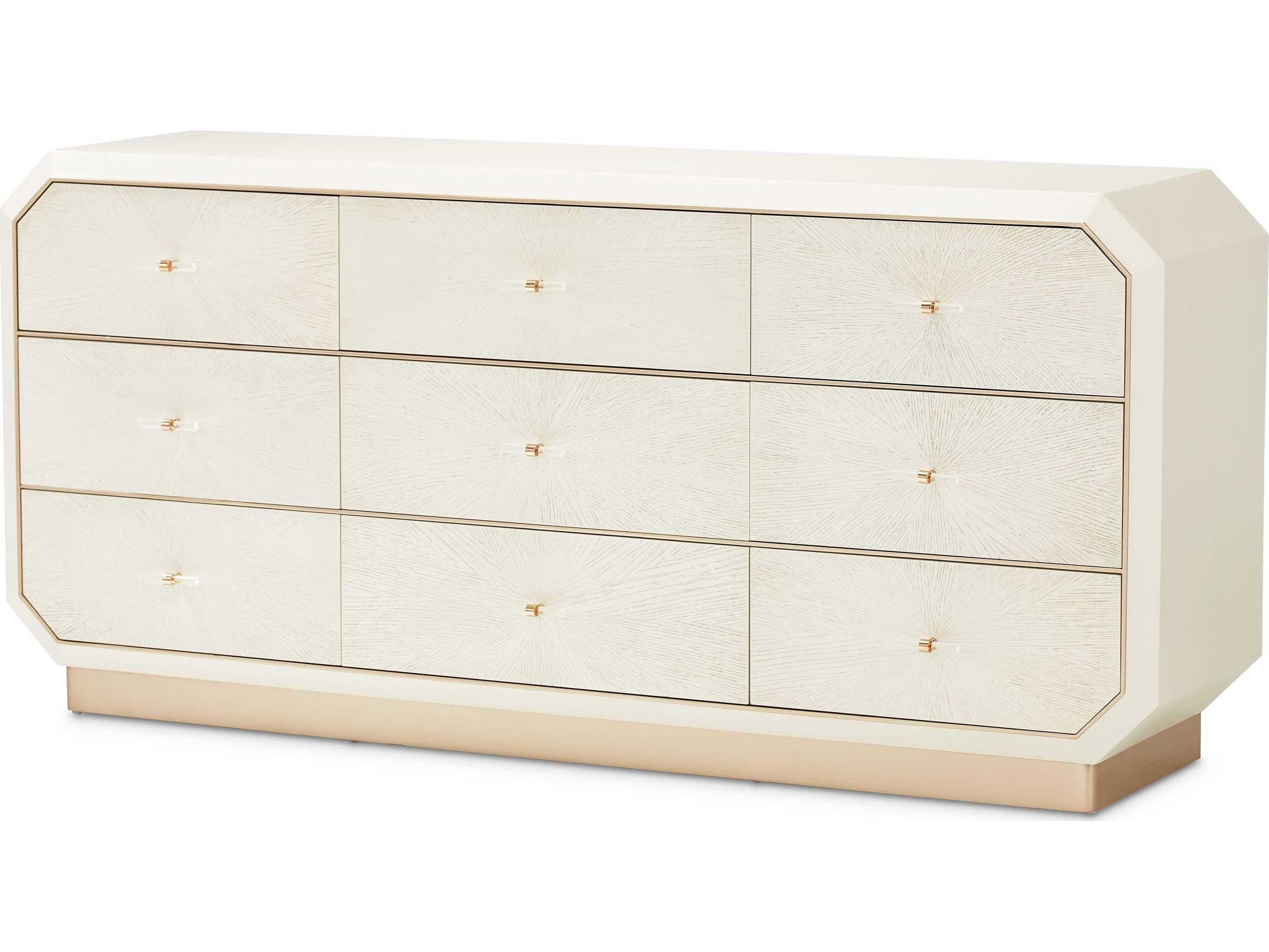 Michael Amini La Rachelle 9-Drawers White Birch Wood Triple Dresser