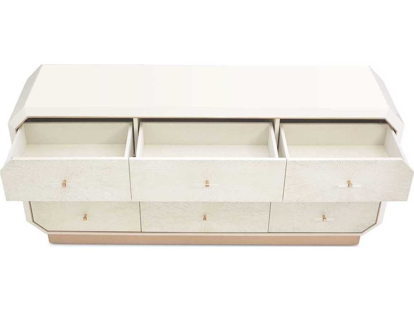 Michael Amini La Rachelle 9-Drawers White Birch Wood Triple Dresser