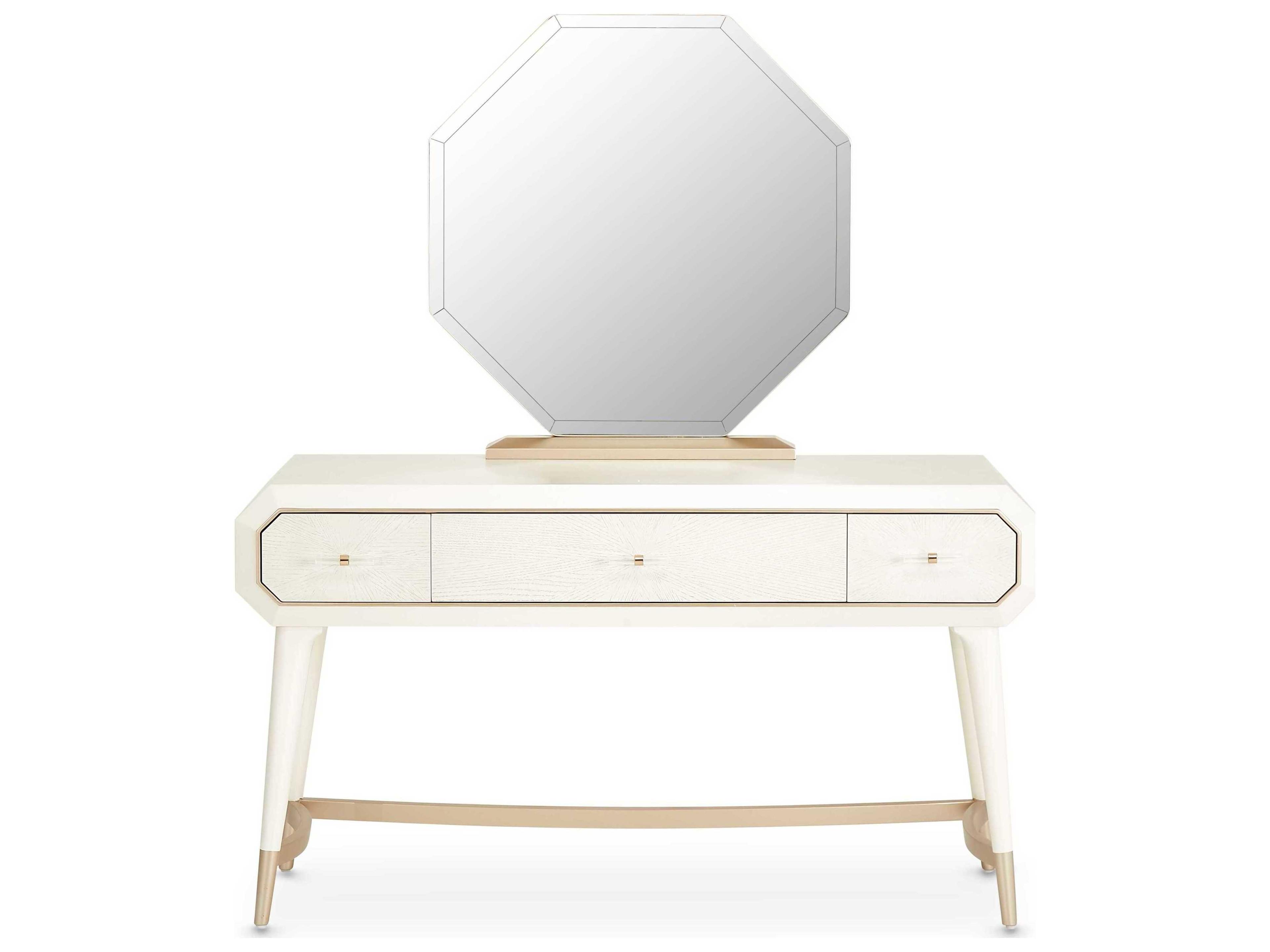 Michael Amini La Rachelle Champagne Birch Wood Vanity Table with Mirror Set