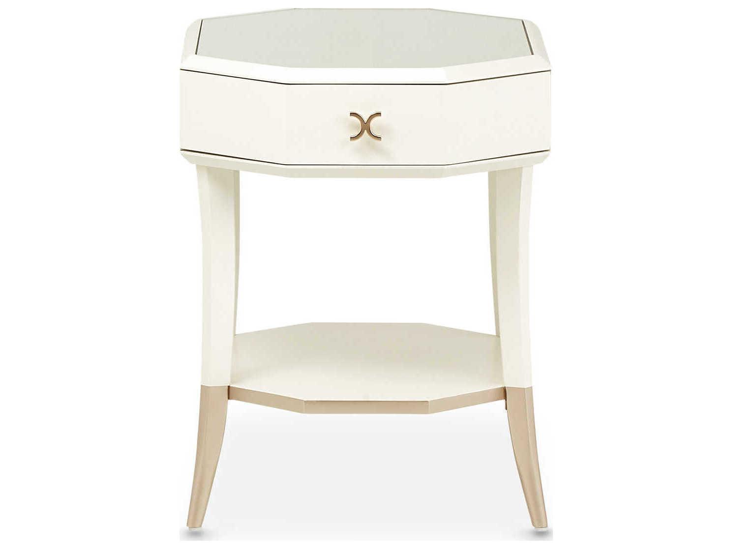 Michael Amini La Rachelle Hexagon Mirror Champagne End Table
