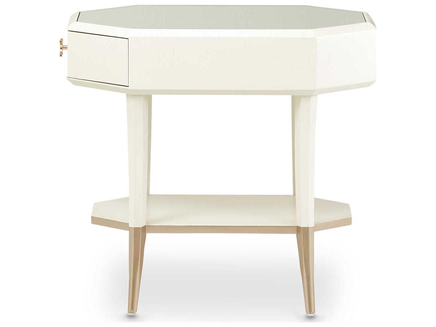 Michael Amini La Rachelle Hexagon Mirror Champagne End Table