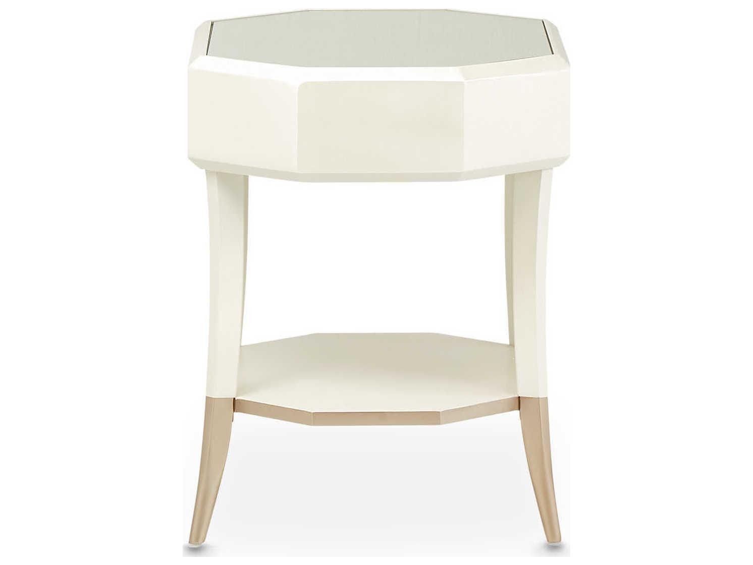 Michael Amini La Rachelle Hexagon Mirror Champagne End Table
