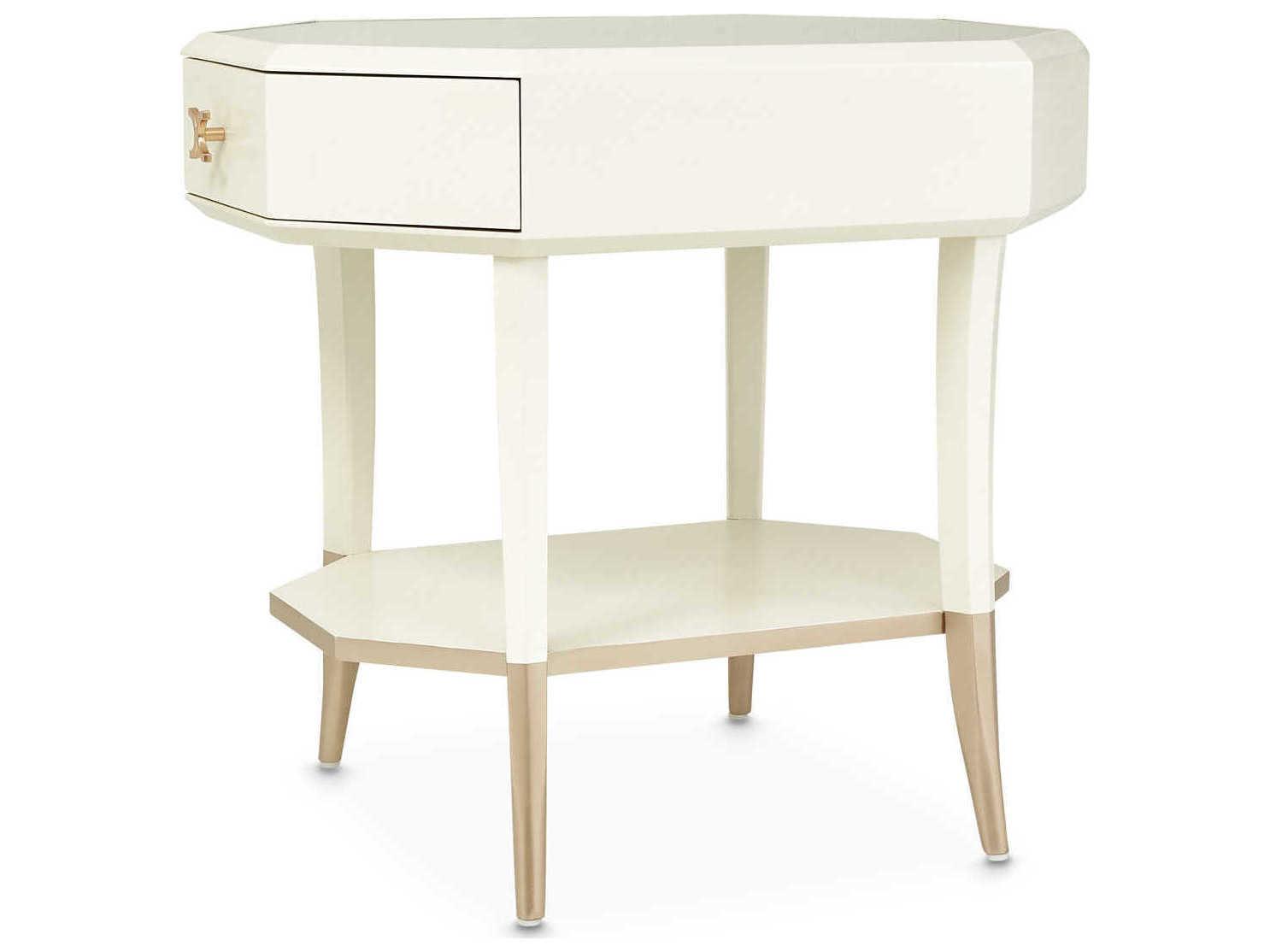 Michael Amini La Rachelle Hexagon Mirror Champagne End Table