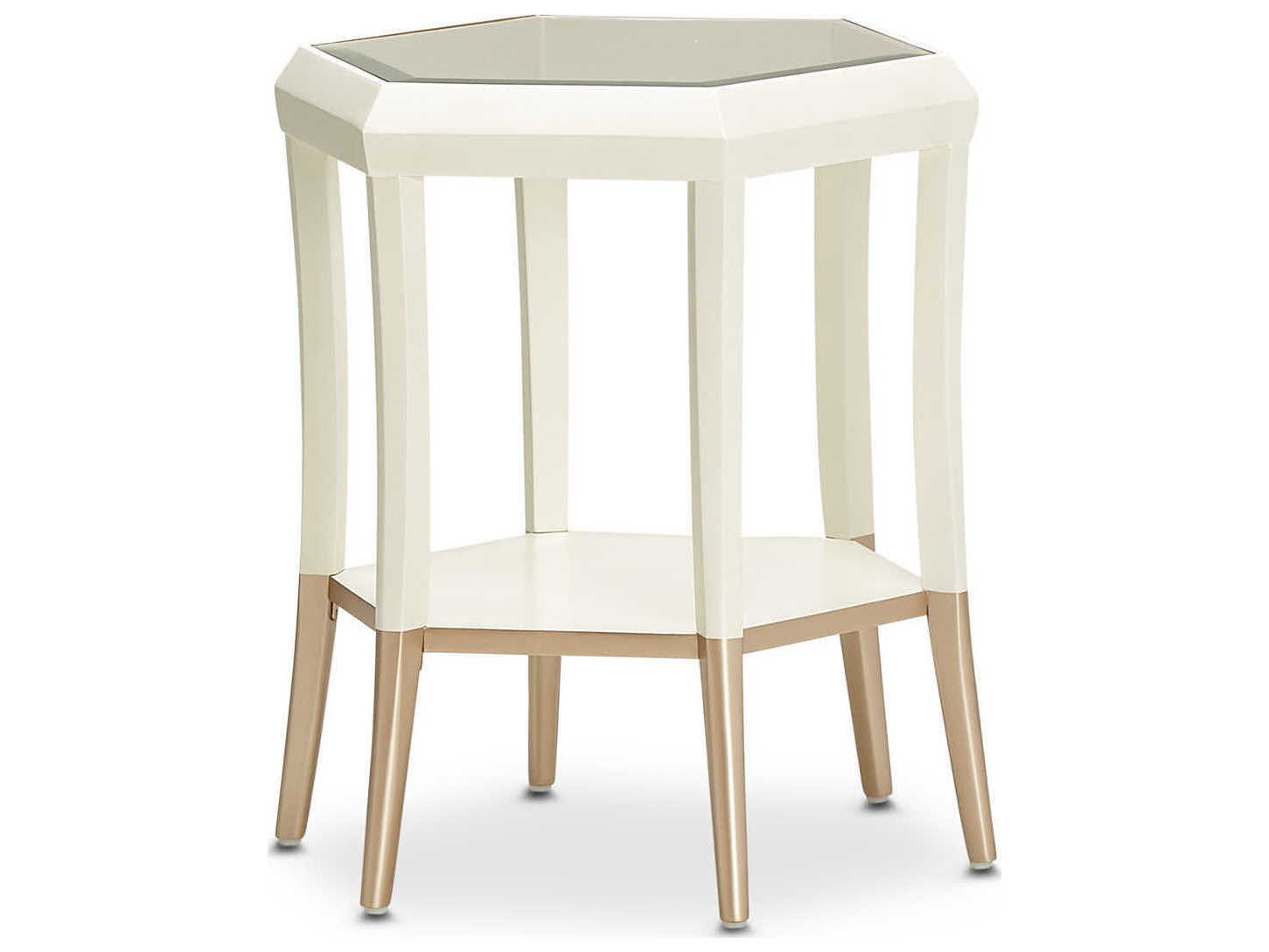 Michael Amini La Rachelle Octagon Glass Champagne End Table