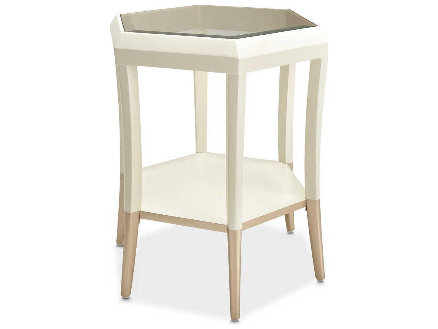 Michael Amini La Rachelle Octagon Glass Champagne End Table