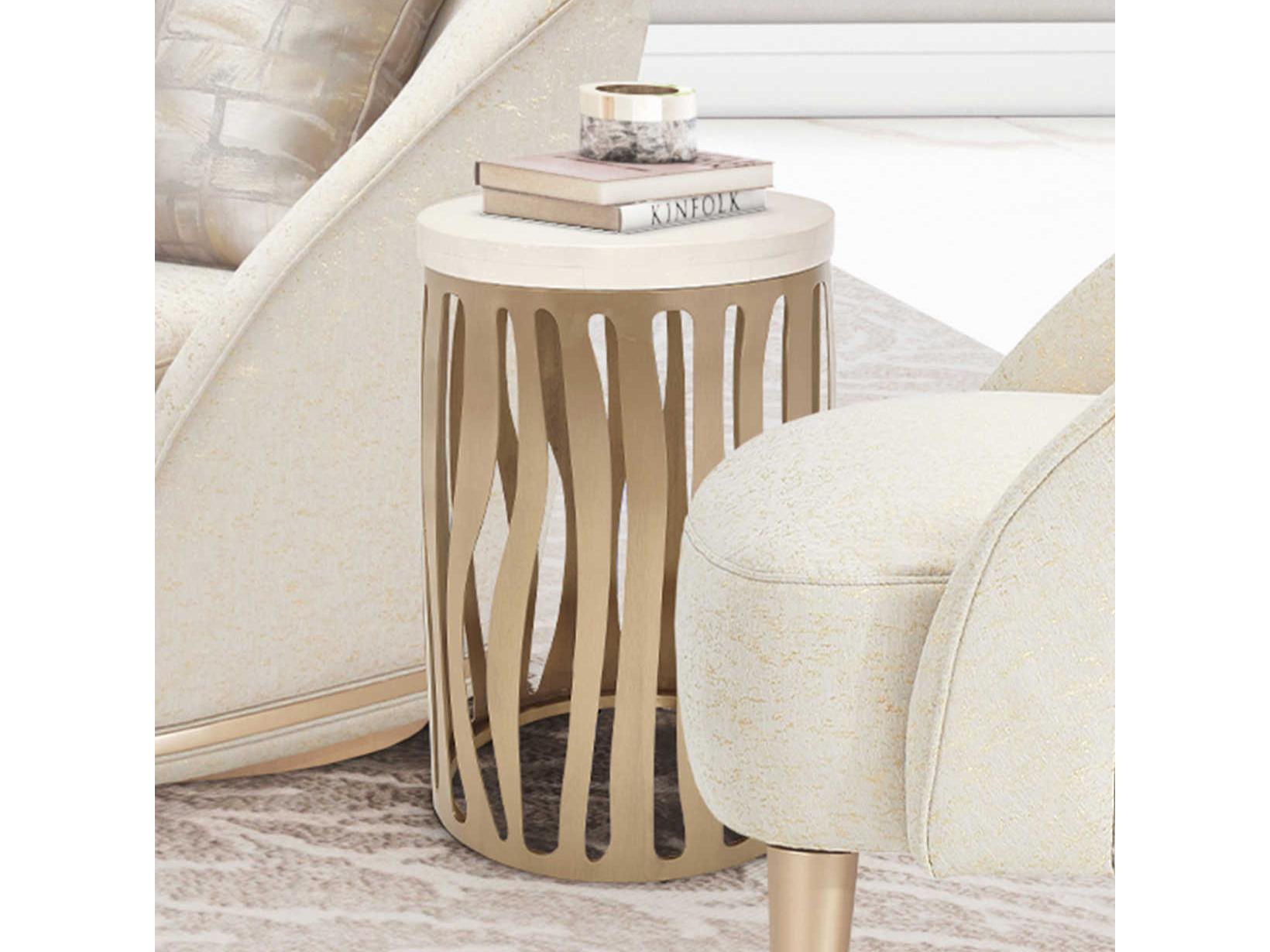 Michael Amini La Rachelle Round Metal Champagne End Table