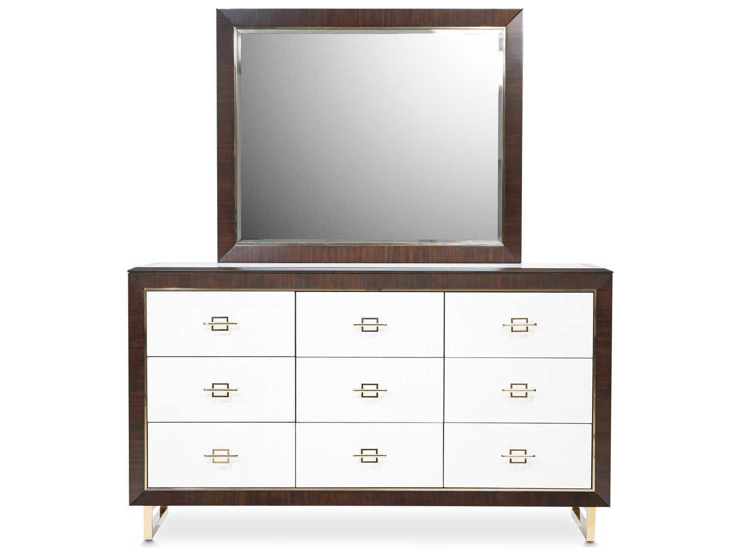 Luxecor Gilded Brown Poplar Wood Dresser and Mirror Set