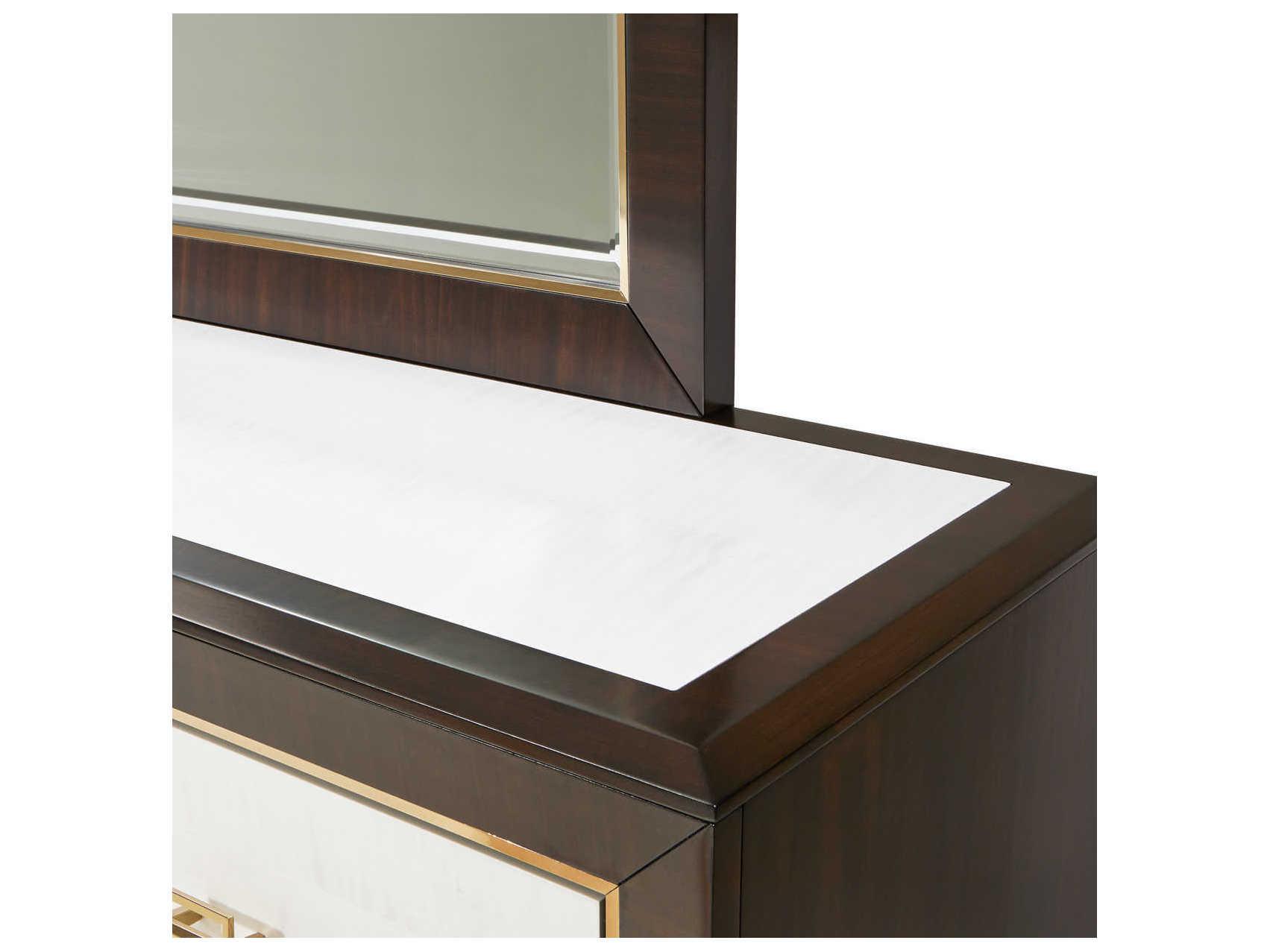 Luxecor Gilded Brown Poplar Wood Dresser and Mirror Set