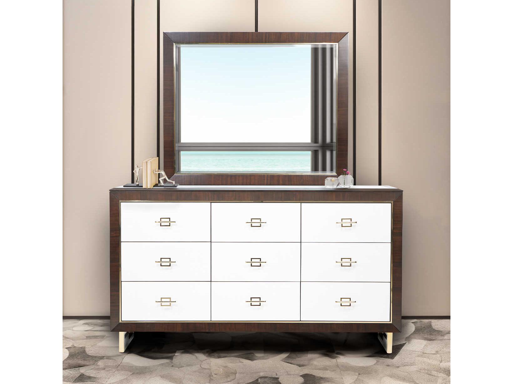 Luxecor Gilded Brown Poplar Wood Dresser and Mirror Set