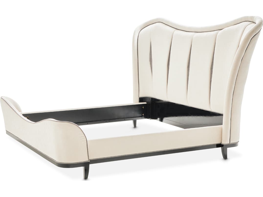 Michael Amini Tuxedo White Poplar Wood Upholstered King Platform Bed