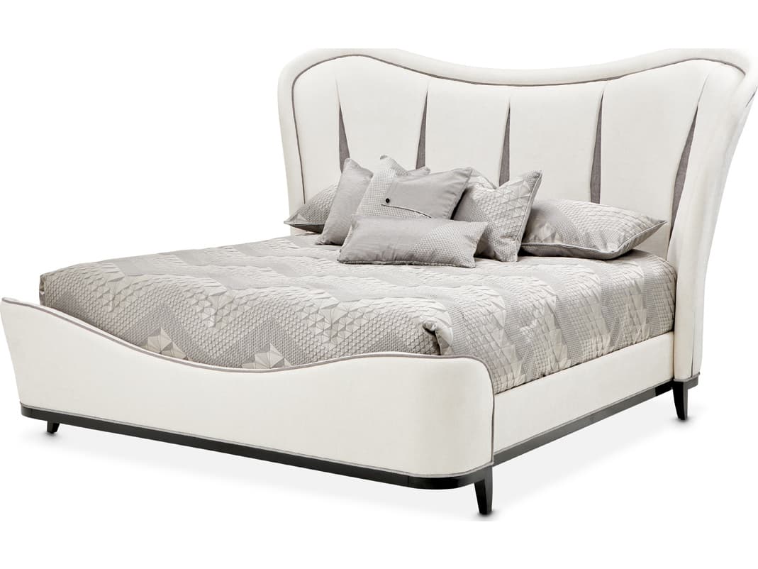 Michael Amini Tuxedo White Poplar Wood Upholstered King Platform Bed