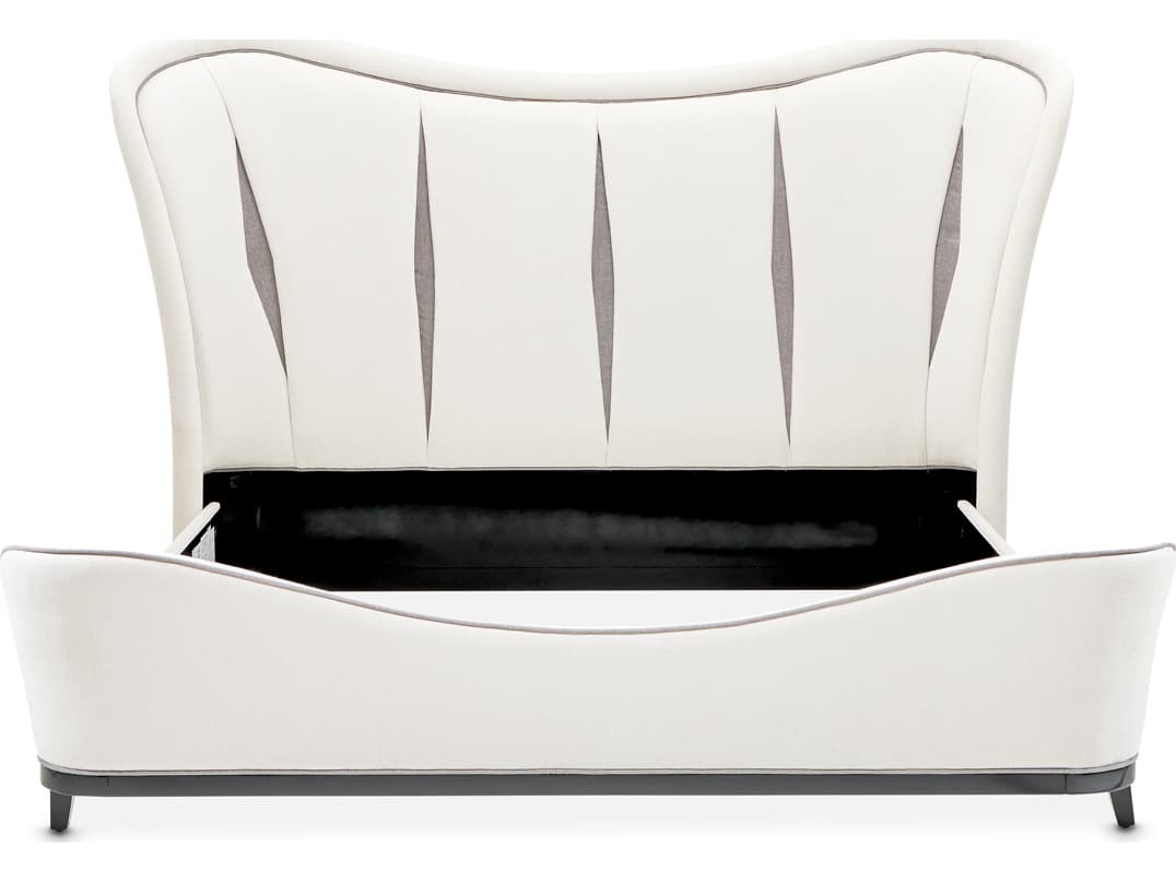 Michael Amini Tuxedo White Poplar Wood Upholstered King Platform Bed