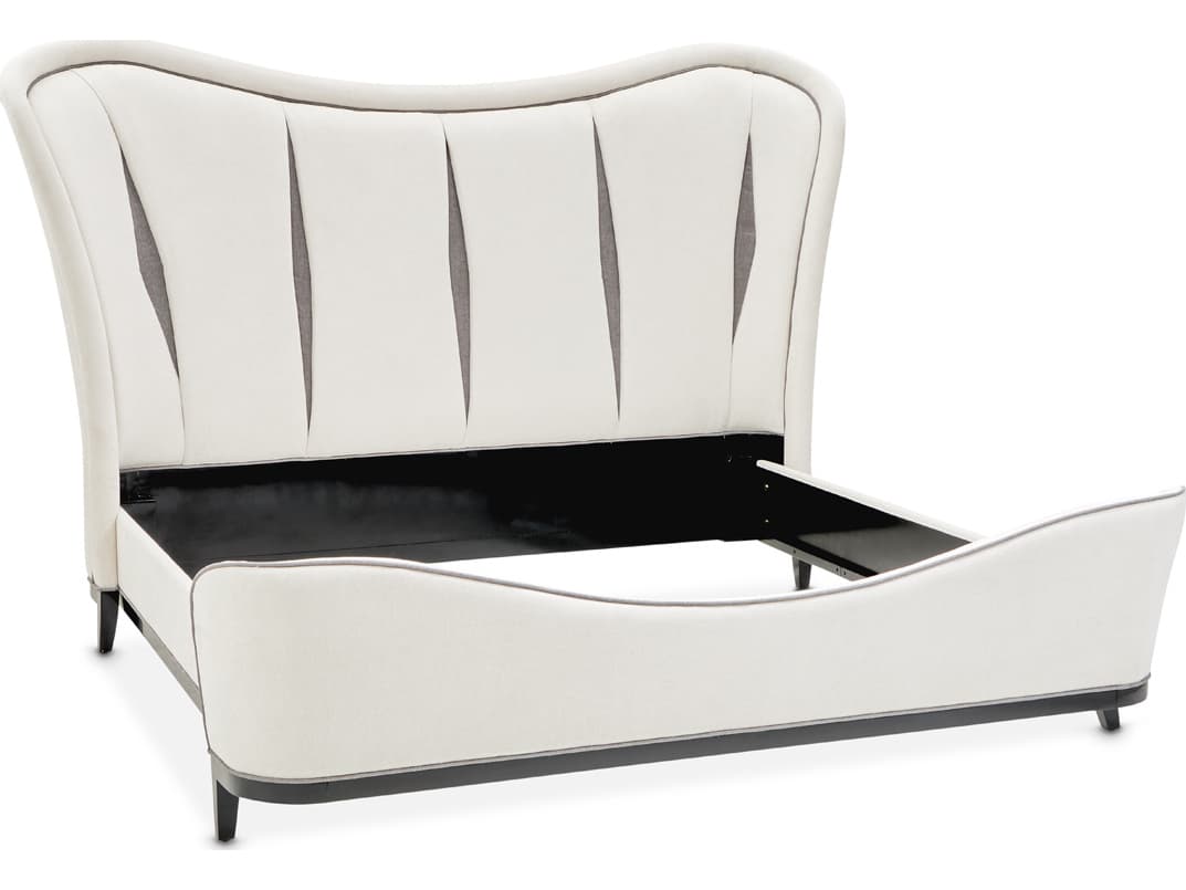 Michael Amini Tuxedo White Poplar Wood Upholstered King Platform Bed