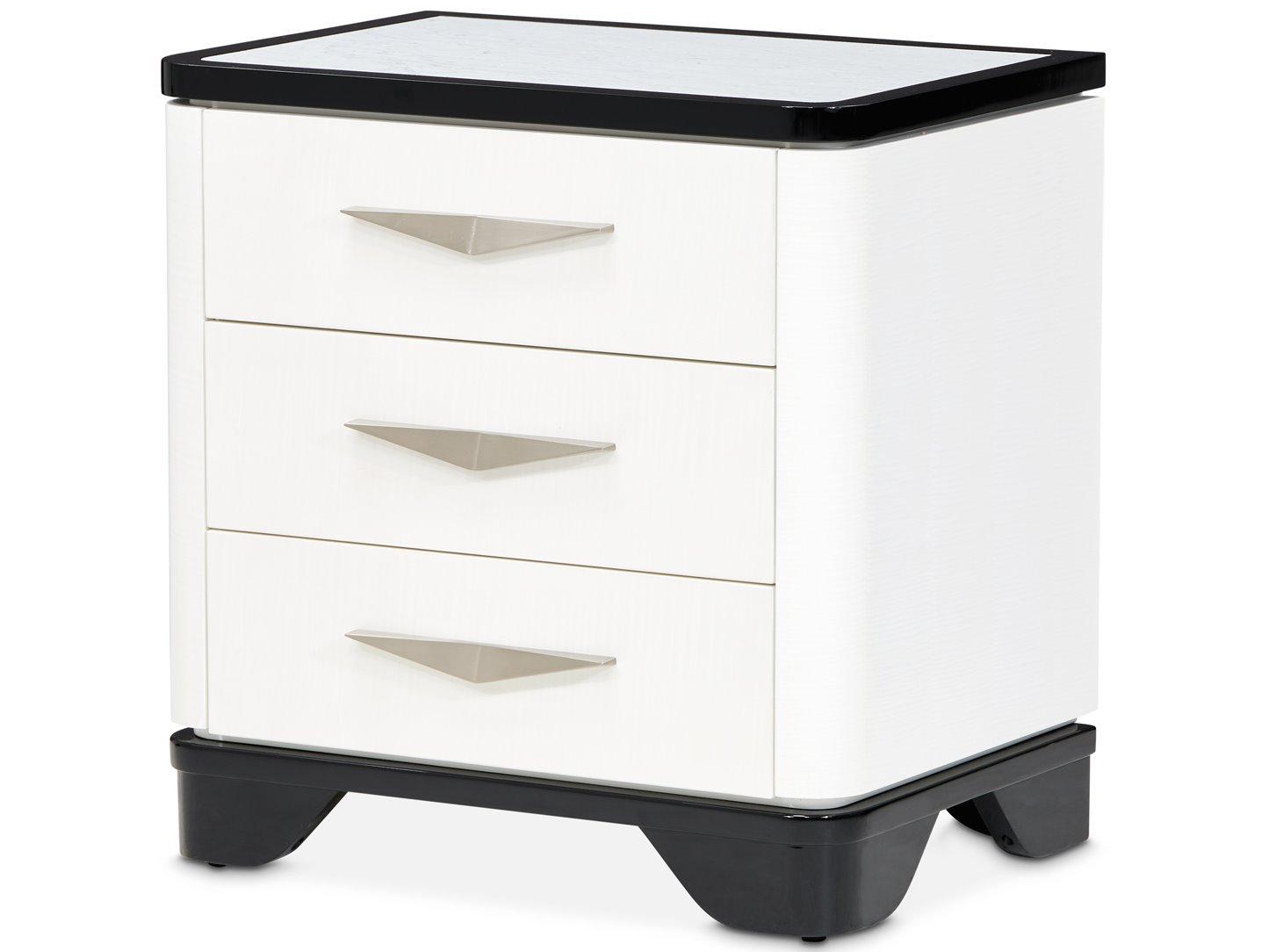 Michael Amini Tuxedo 3-Drawers Black Poplar Wood Nightstand