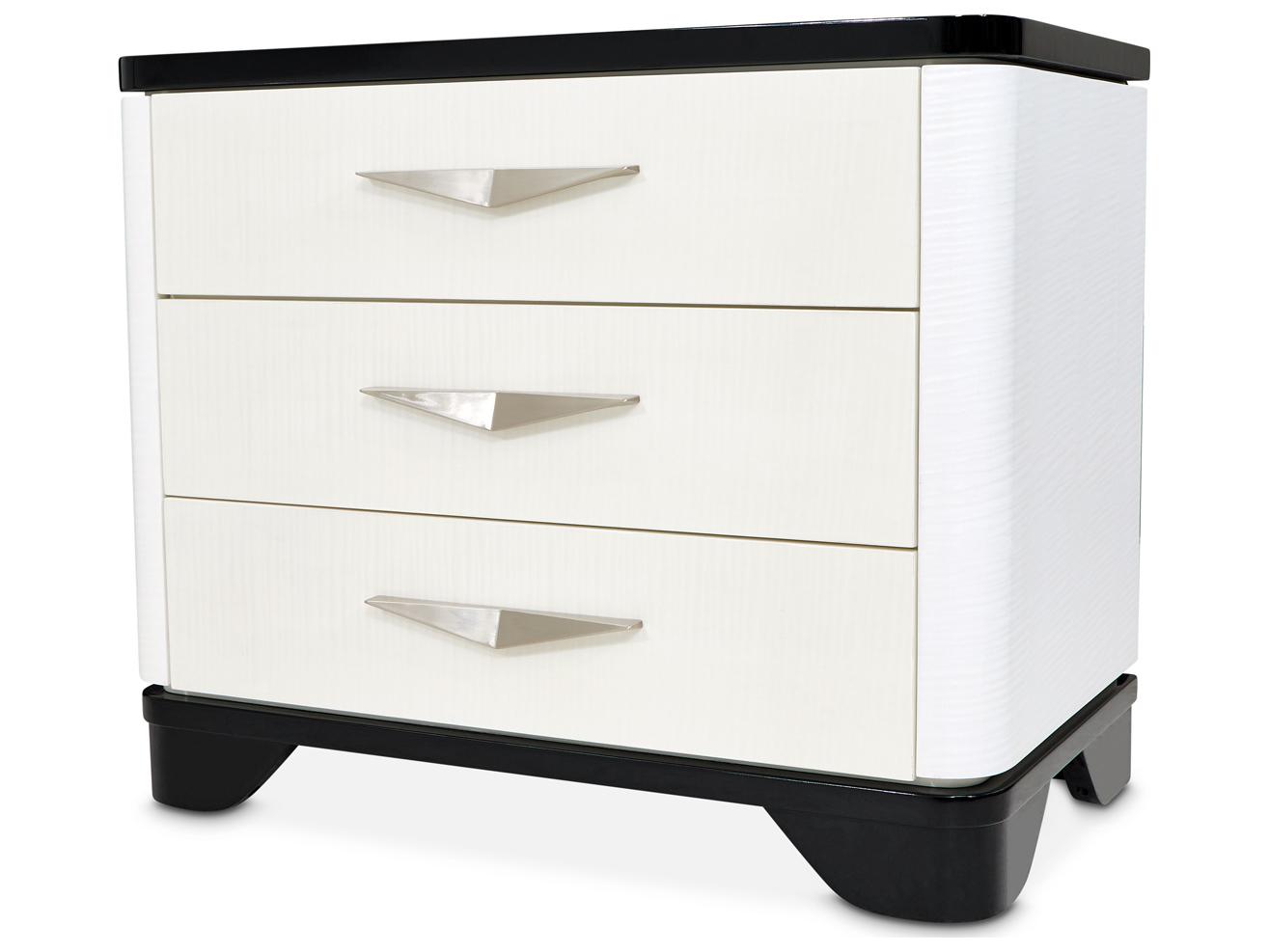 Michael Amini Tuxedo 3-Drawers Black Poplar Wood Nightstand