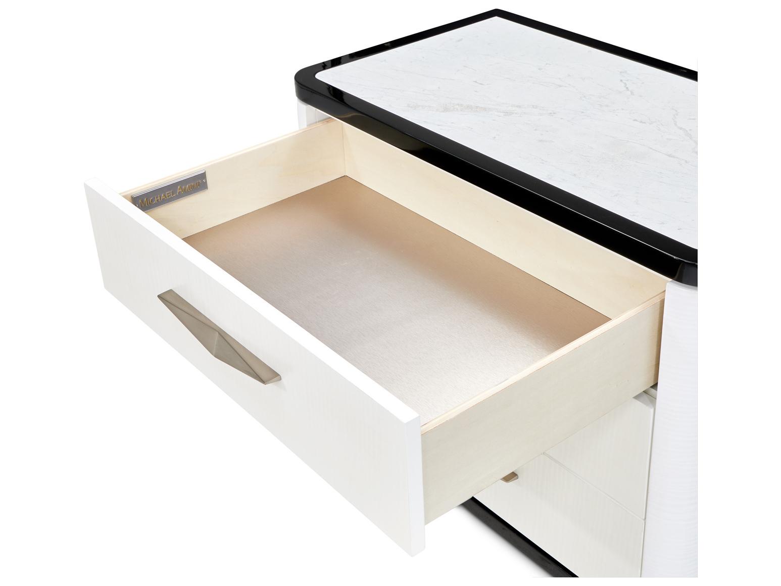 Michael Amini Tuxedo 3-Drawers Black Poplar Wood Nightstand