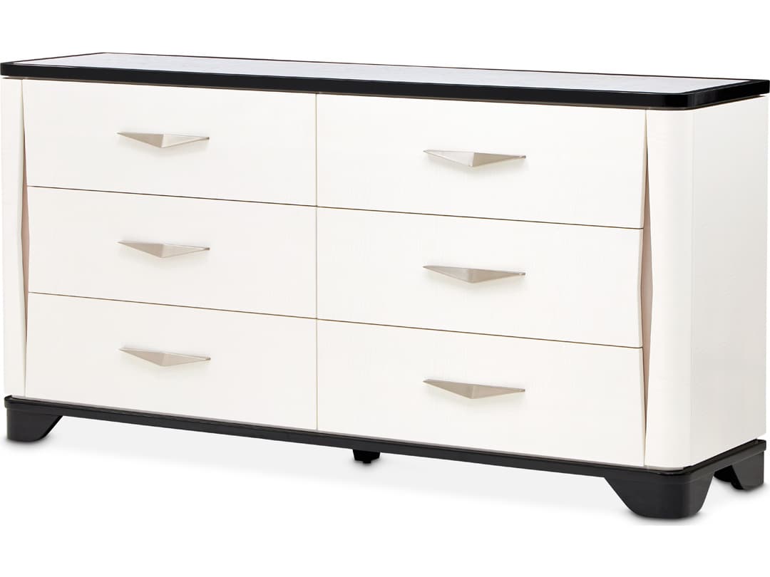 Michael Amini Tuxedo 6-Drawers Black Poplar Wood Double Dresser