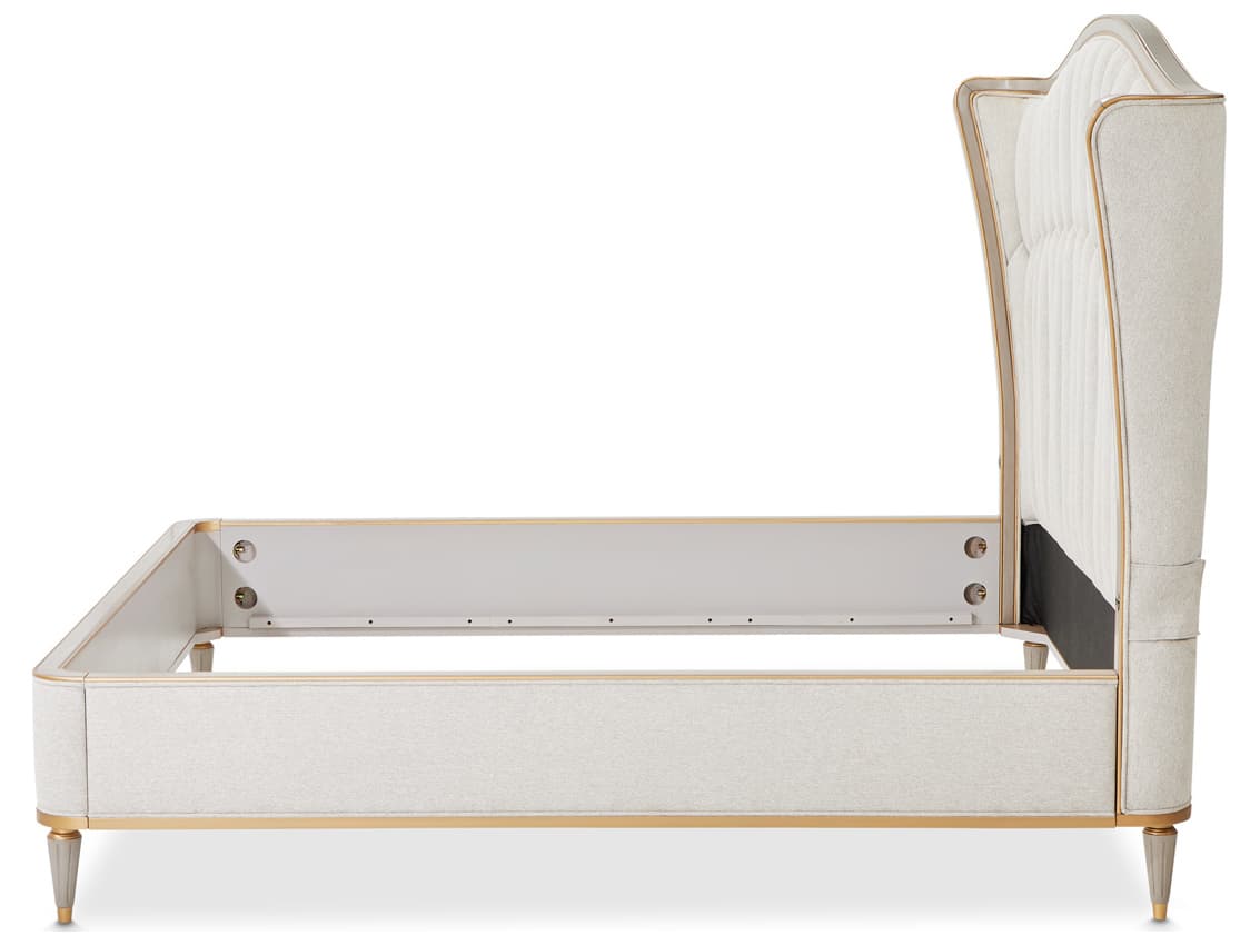 Michael Amini St. Charles Gray Poplar Wood Upholstered King Platform Bed