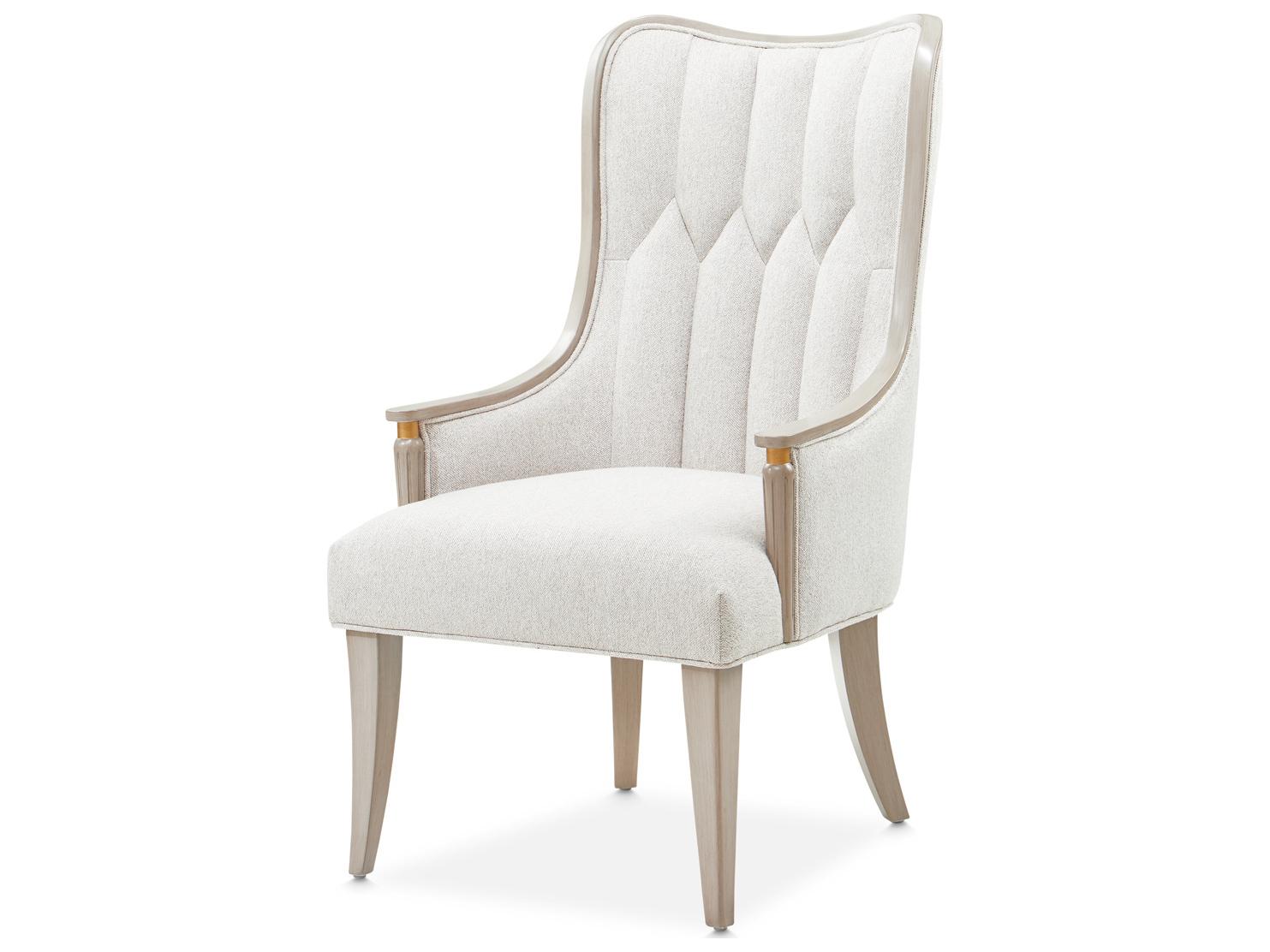 Michael Amini St. Charles Rubberwood Gray Upholstered Arm Dining Chair