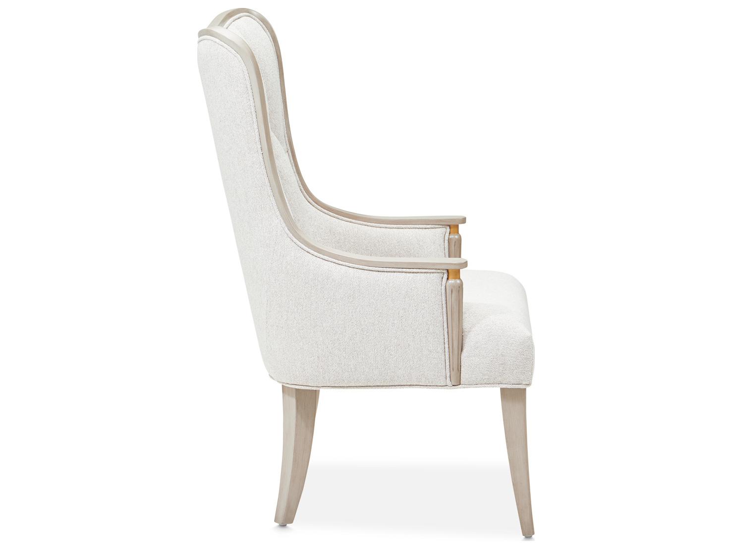 Michael Amini St. Charles Rubberwood Gray Upholstered Arm Dining Chair