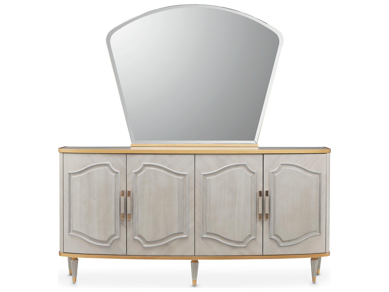 Michael Amini St. Charles 74" Poplar Wood Sideboard and Mirror Set