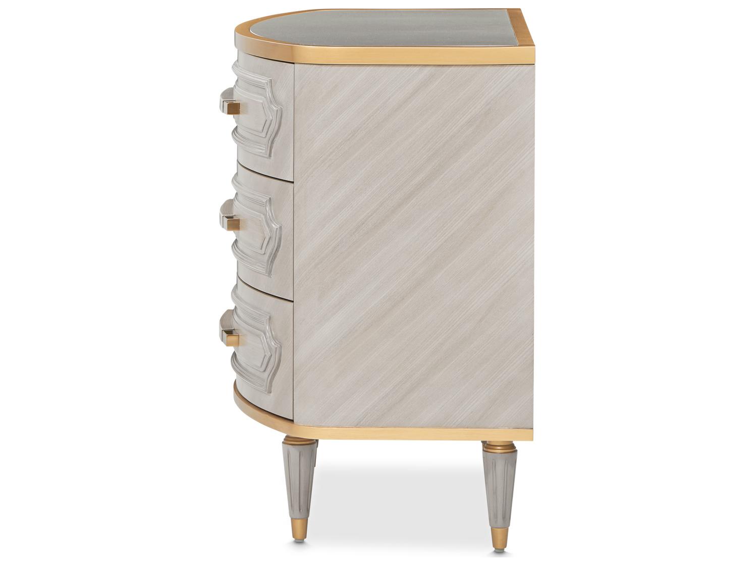 Michael Amini St. Charles 3-Drawers Gray Poplar Wood Nightstand
