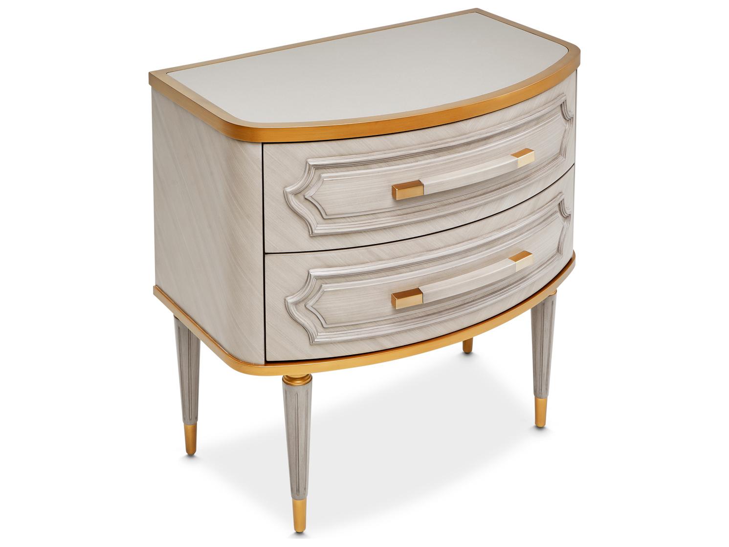 Michael Amini St. Charles 2-Drawers Gray Poplar Wood Nightstand