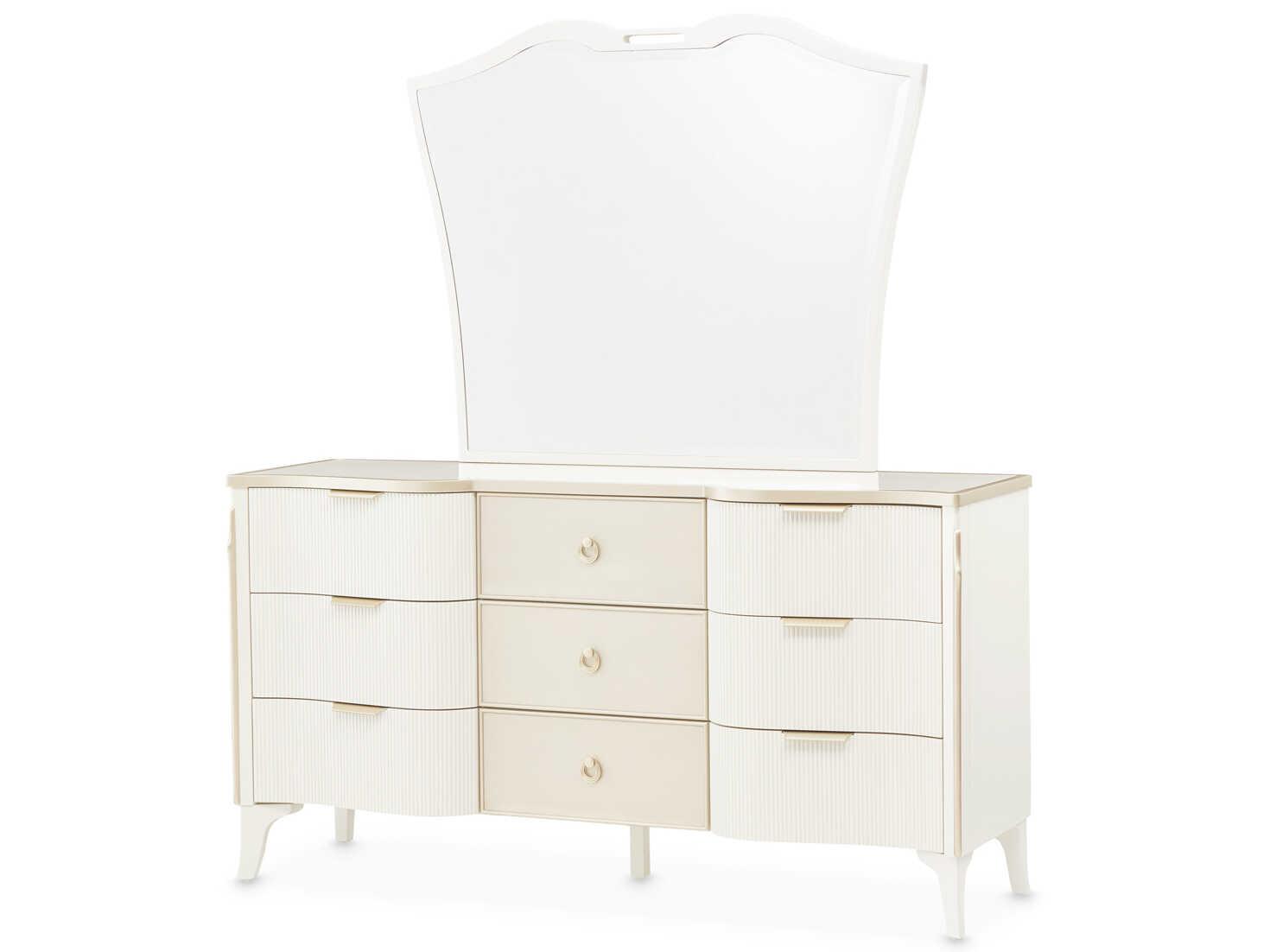 Michael Amini La Marisia White Poplar Wood Dresser with Mirror