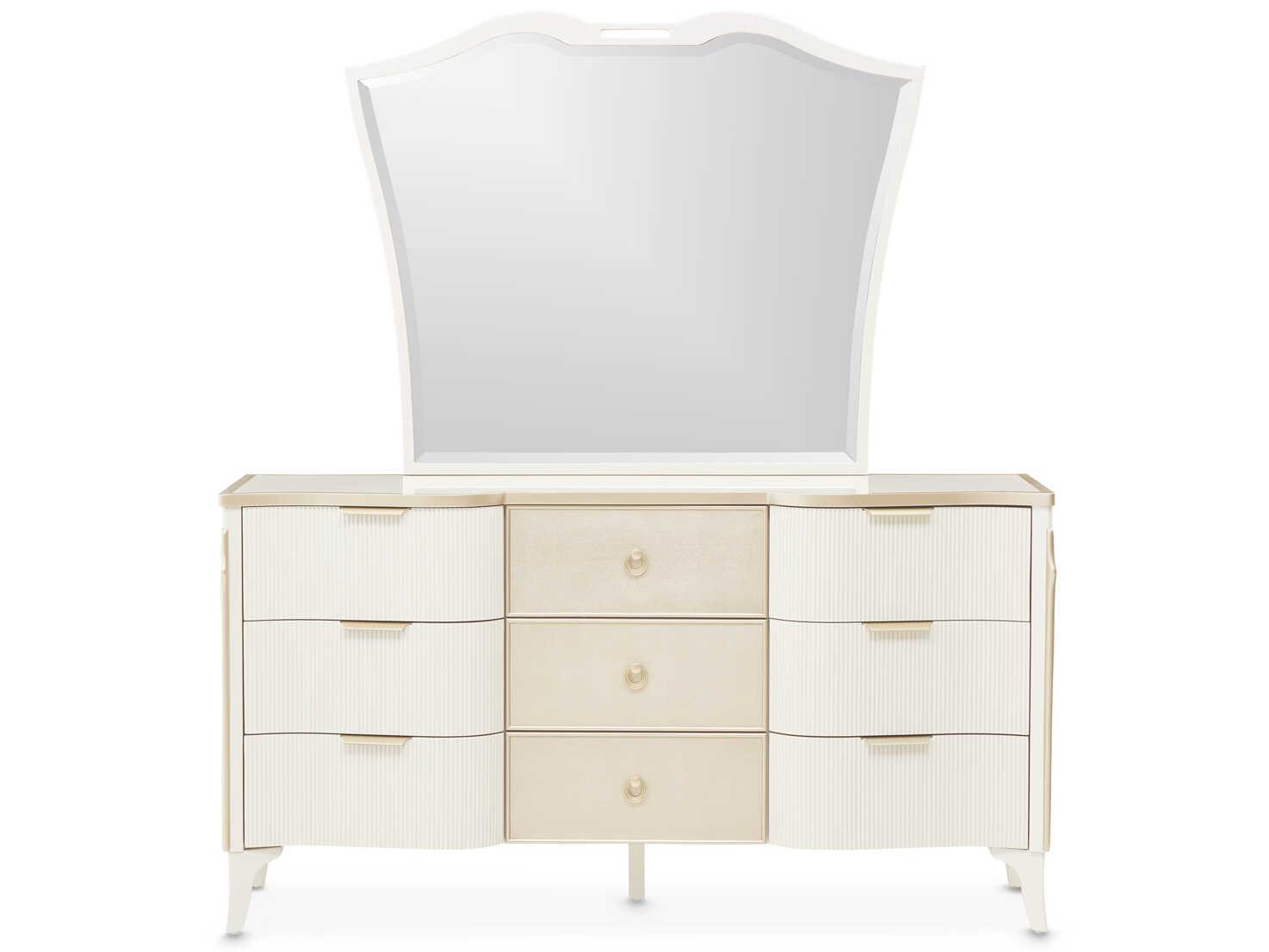 Michael Amini La Marisia White Poplar Wood Dresser with Mirror