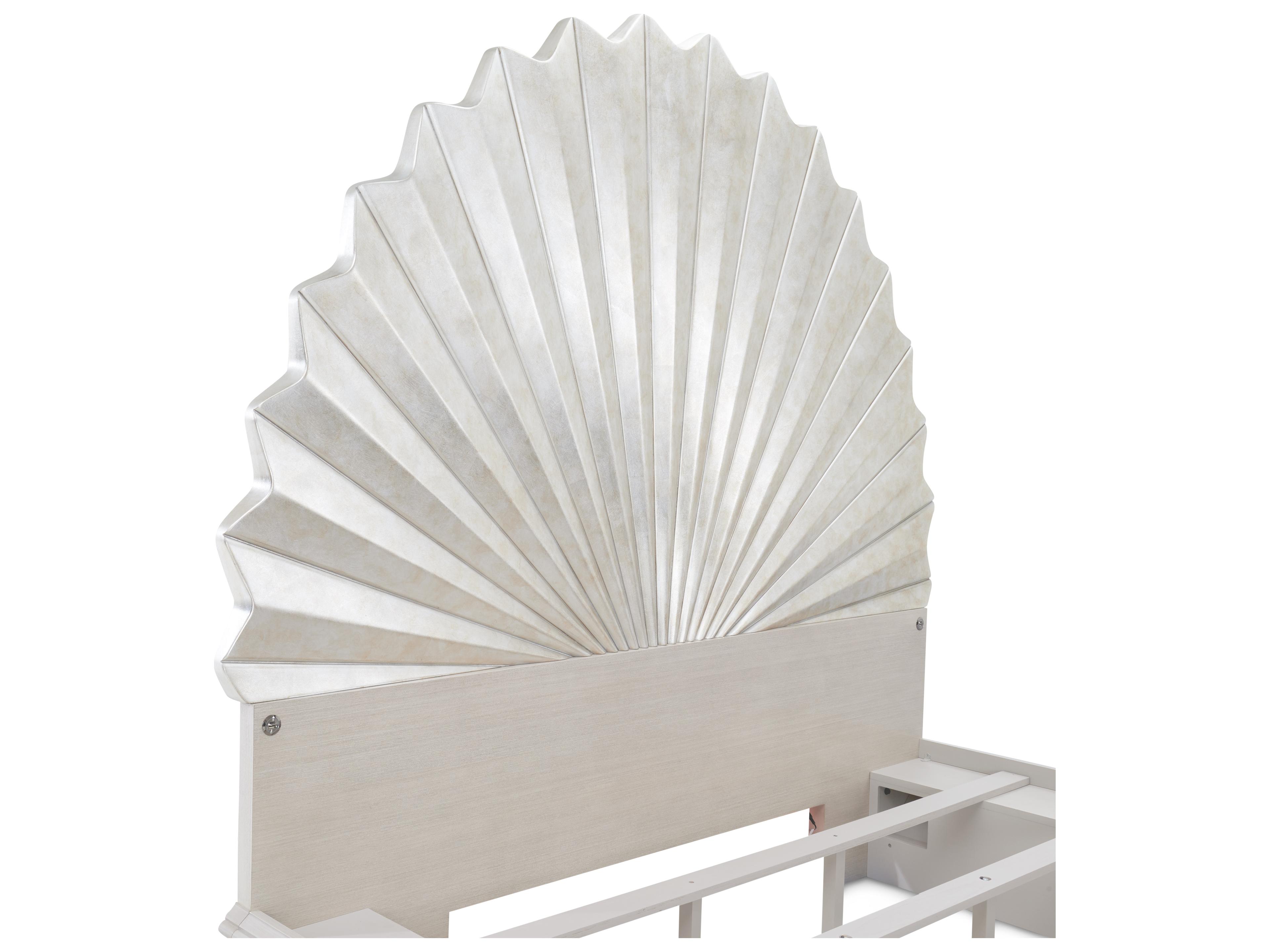 Michael Amini Fantosini Silver Leaf Gray Poplar Wood King Platform Bed