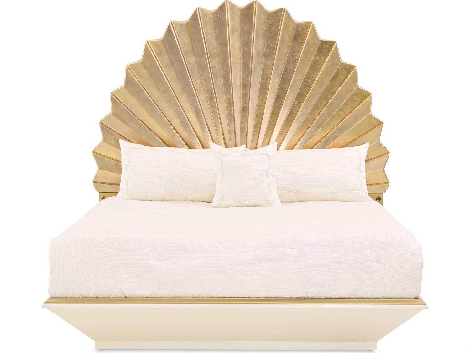 Michael Amini Fantosini Gold Leaf Poplar Wood King Platform Bed